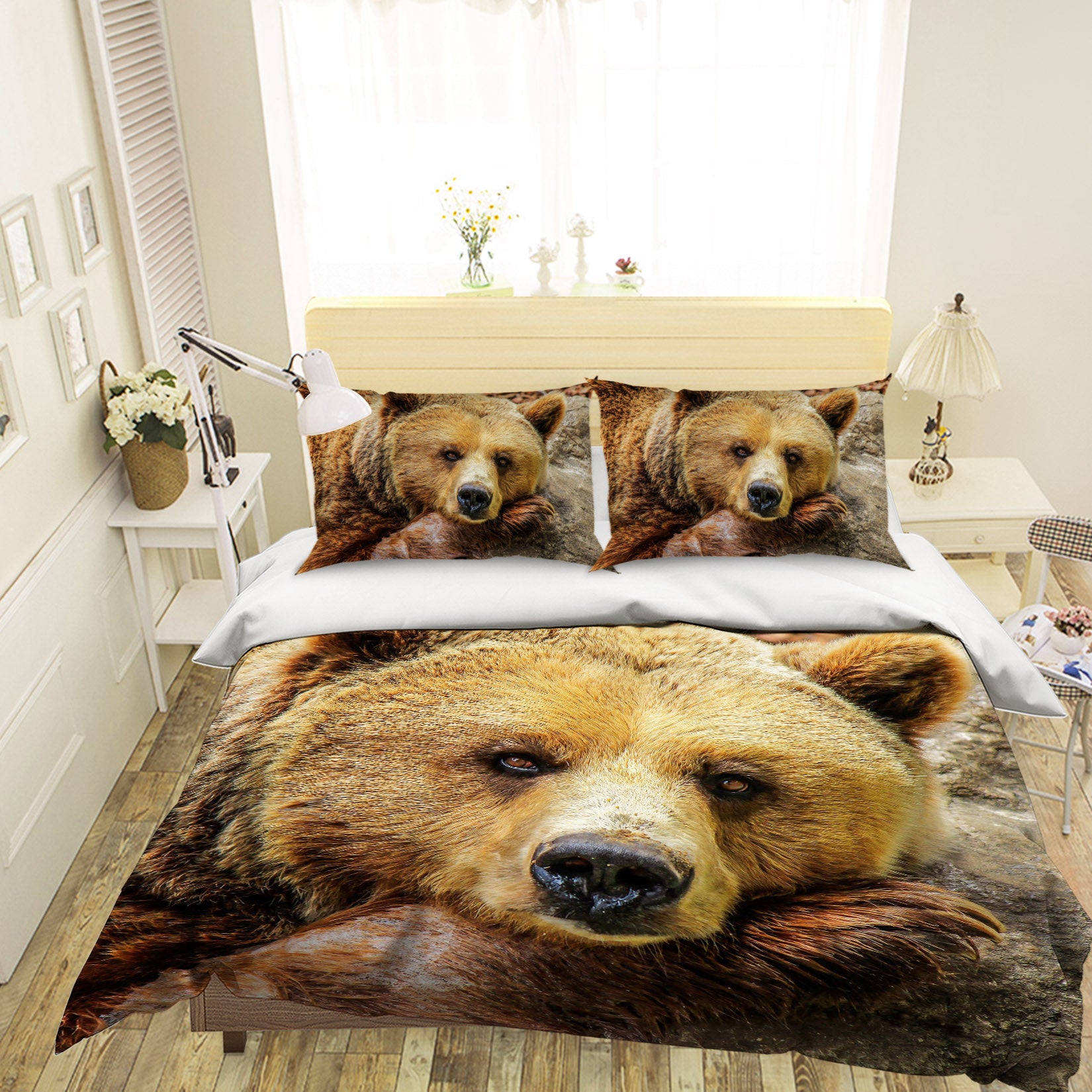 3D Bear Head 019 Bed Pillowcases Quilt