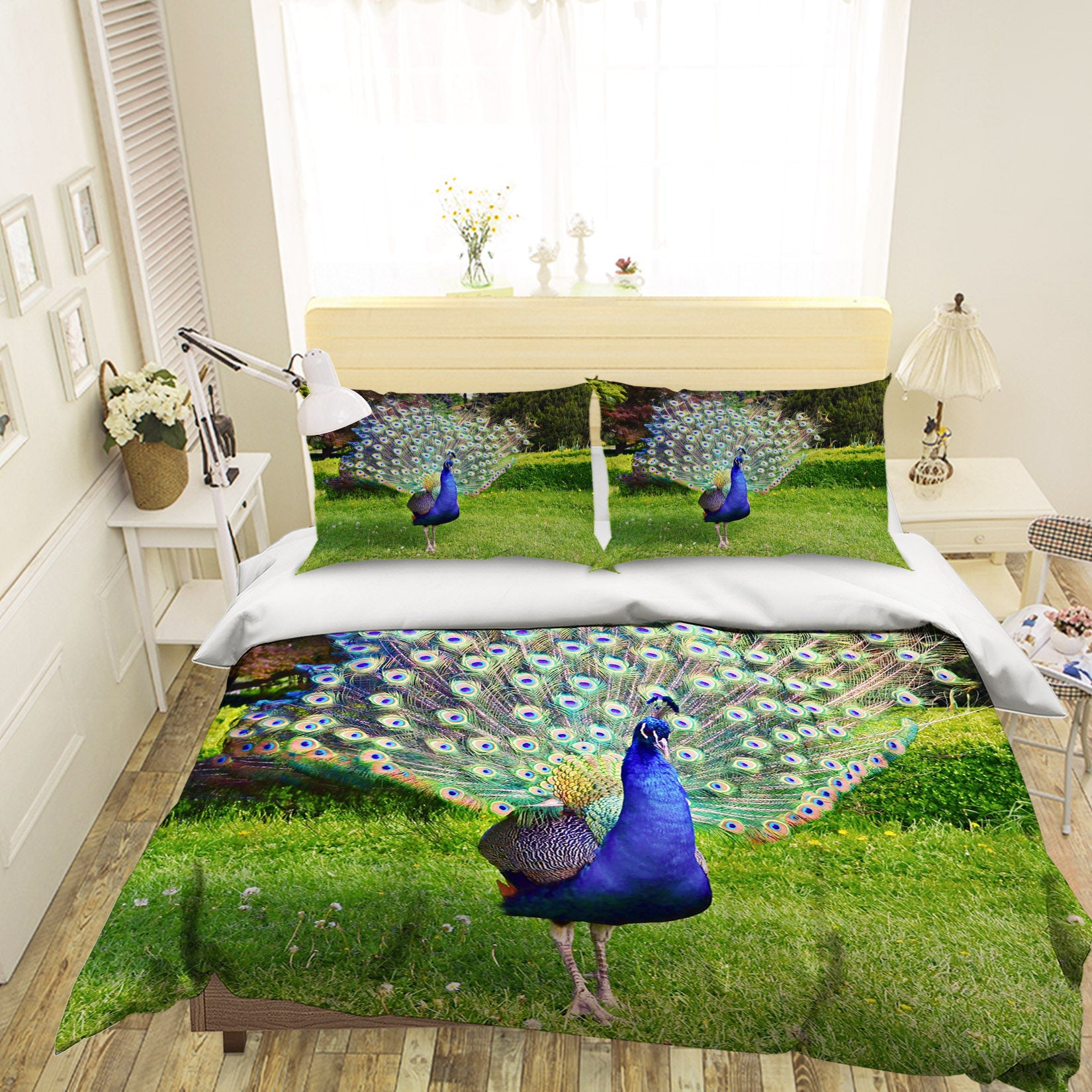 3D Lawn Peacock 097 Bed Pillowcases Quilt