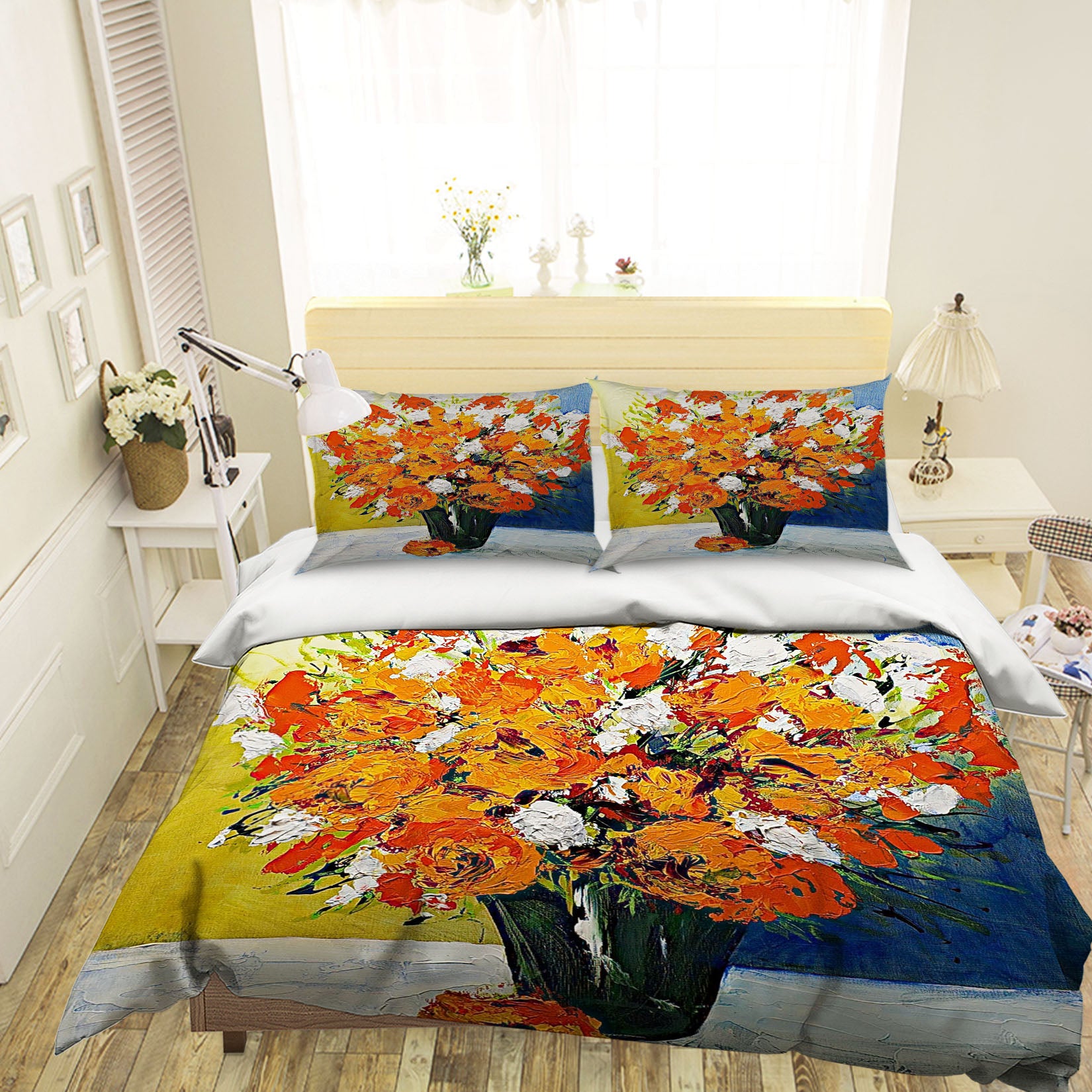 3D Orange Flowers 2005 Allan P. Friedlander Bedding Bed Pillowcases Quilt