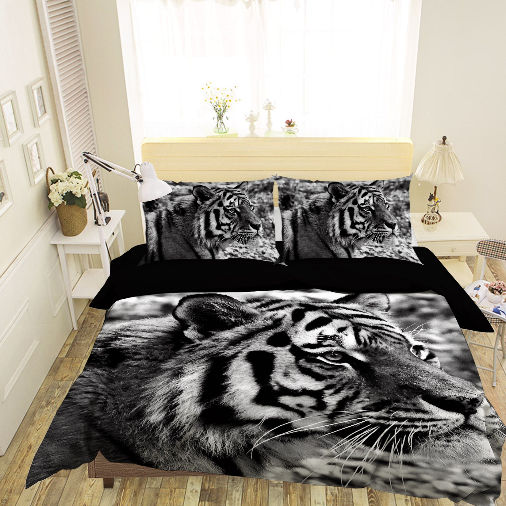 3D Black Tiger 138 Bed Pillowcases Quilt