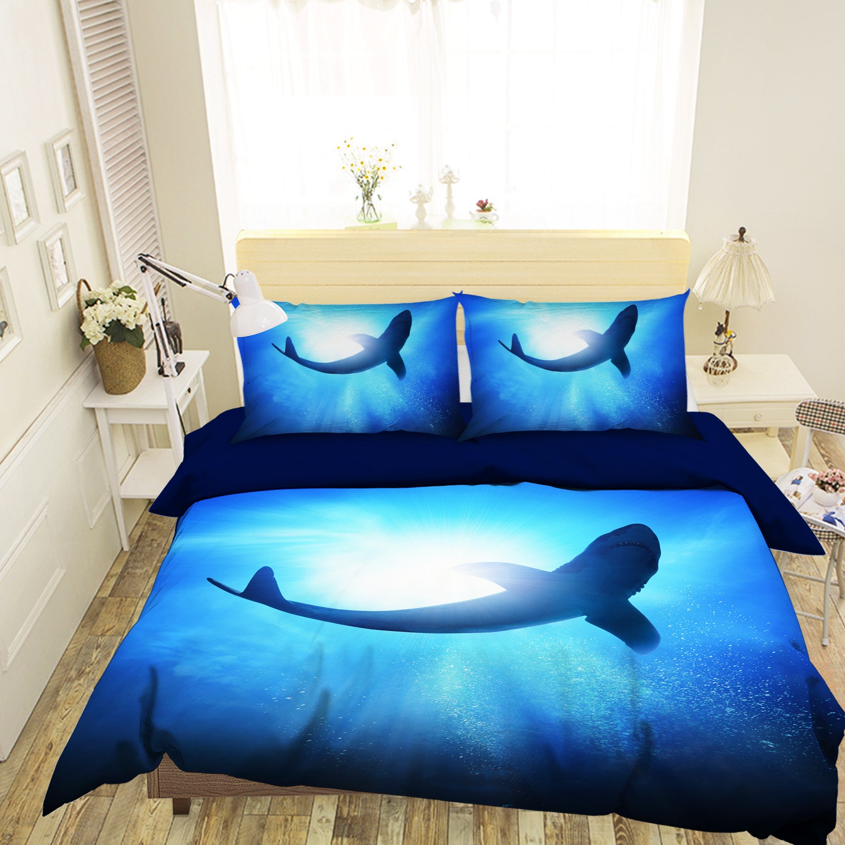 3D Blue Shark 037 Bed Pillowcases Quilt