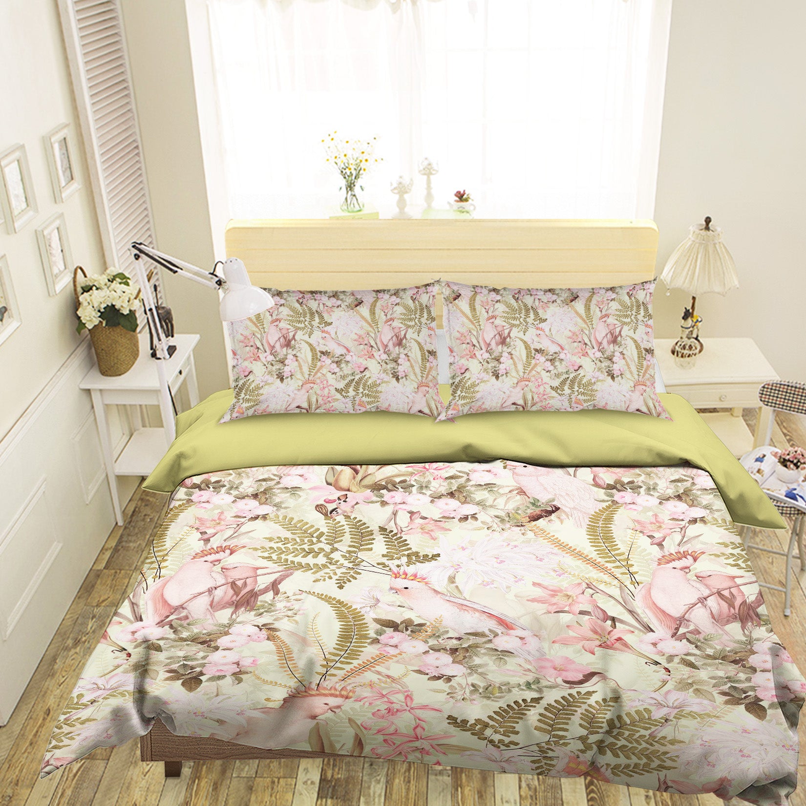 3D Pink Parrot Flower 110 Uta Naumann Bedding Bed Pillowcases Quilt