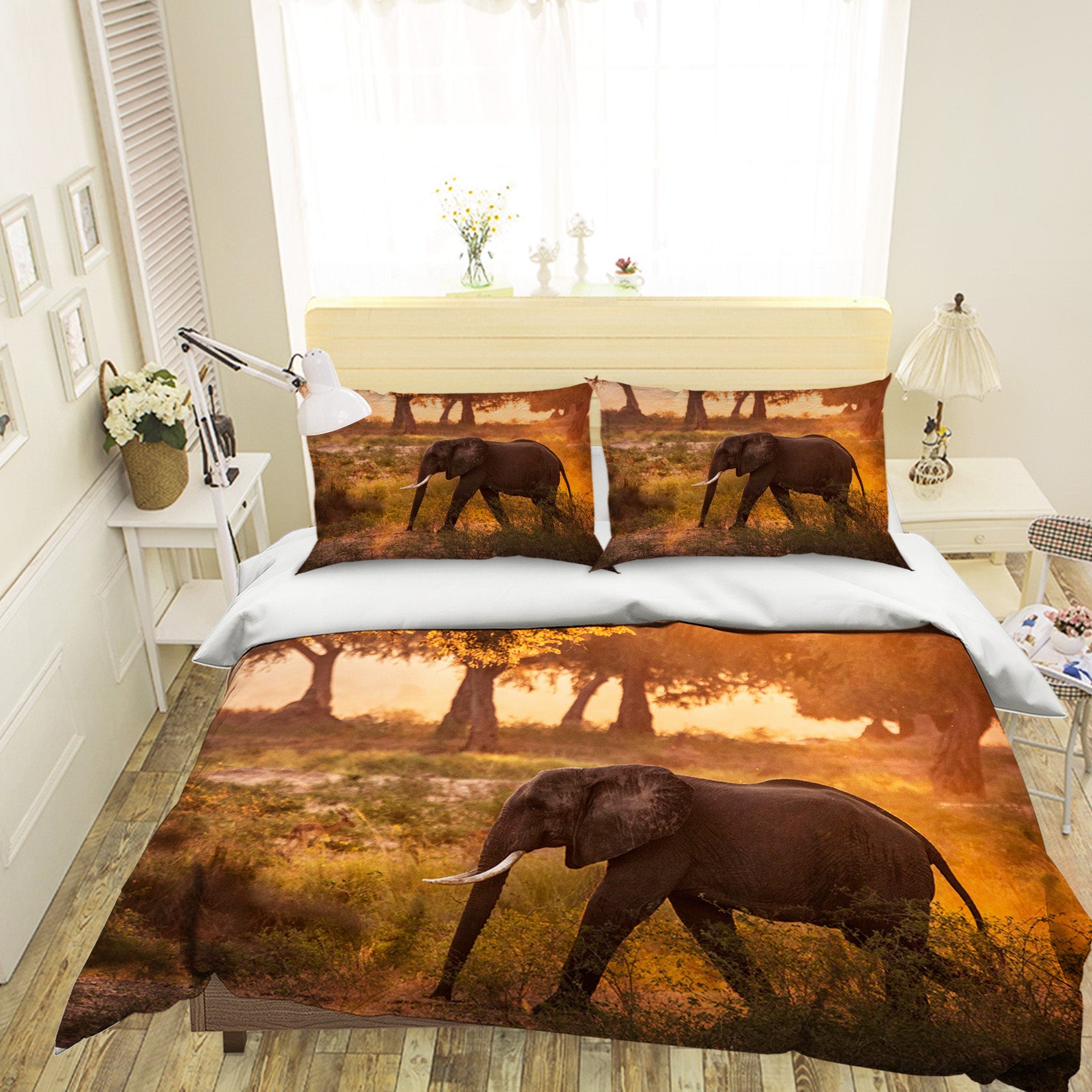3D Sunset Elephant 103 Bed Pillowcases Quilt