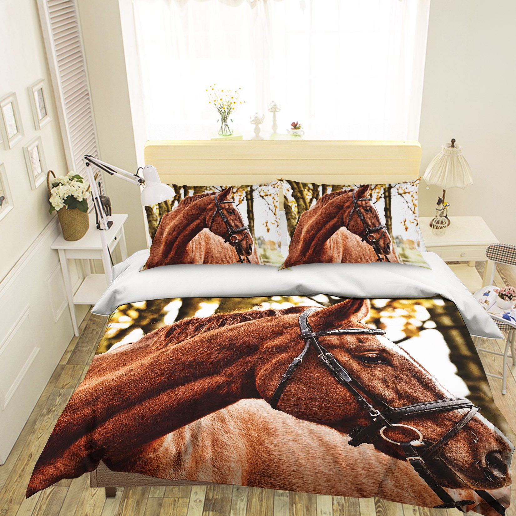 3D Red Horse 065 Bed Pillowcases Quilt
