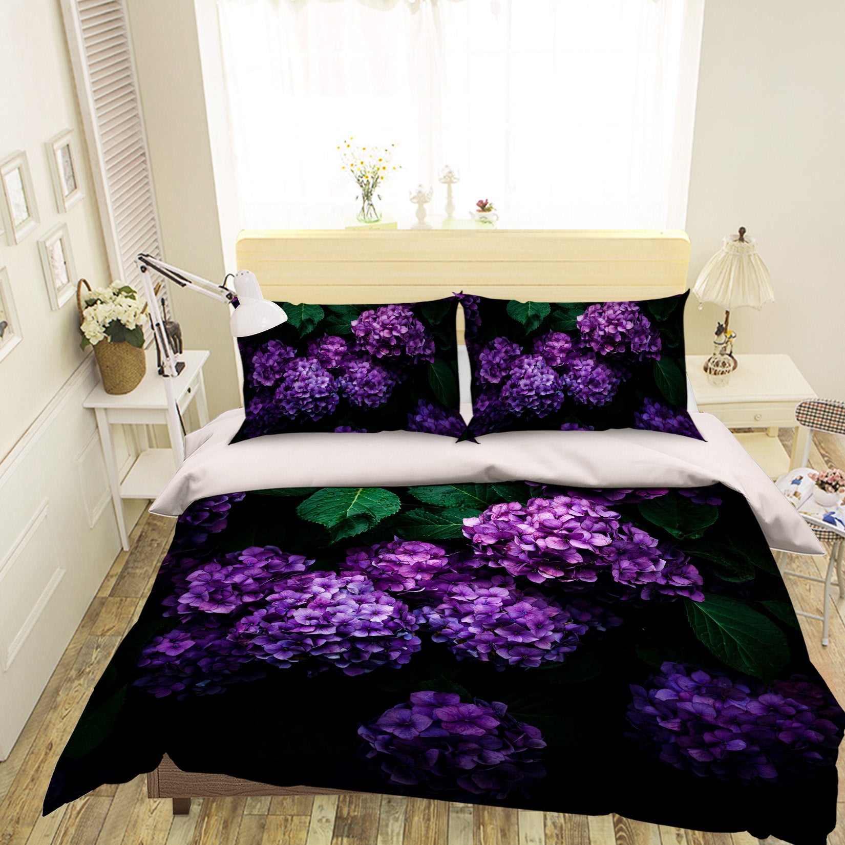 3D Purple Hydrangea 2007 Noirblanc777 Bedding Bed Pillowcases Quilt