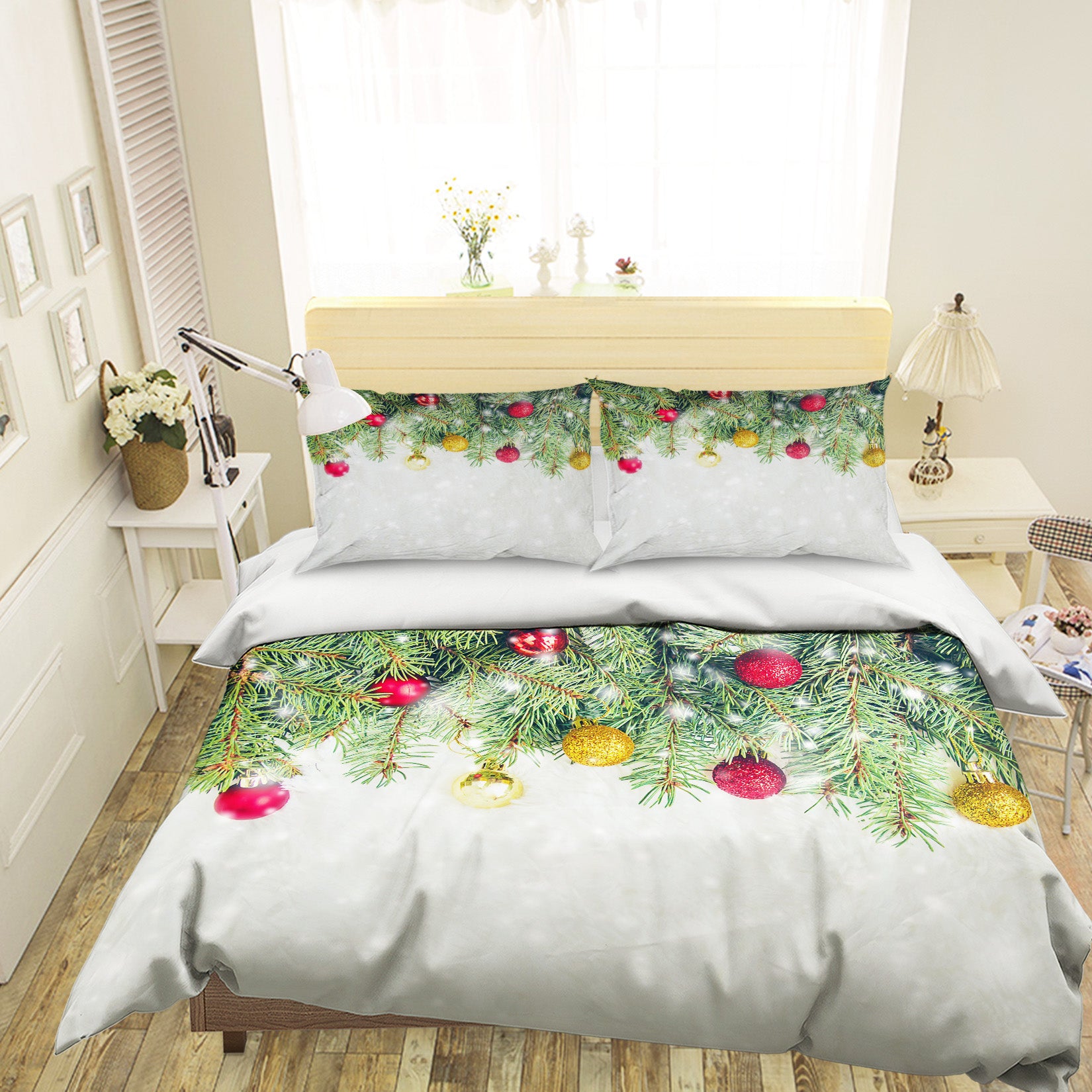 3D Branches Yellow Red Ball 53015 Christmas Quilt Duvet Cover Xmas Bed Pillowcases