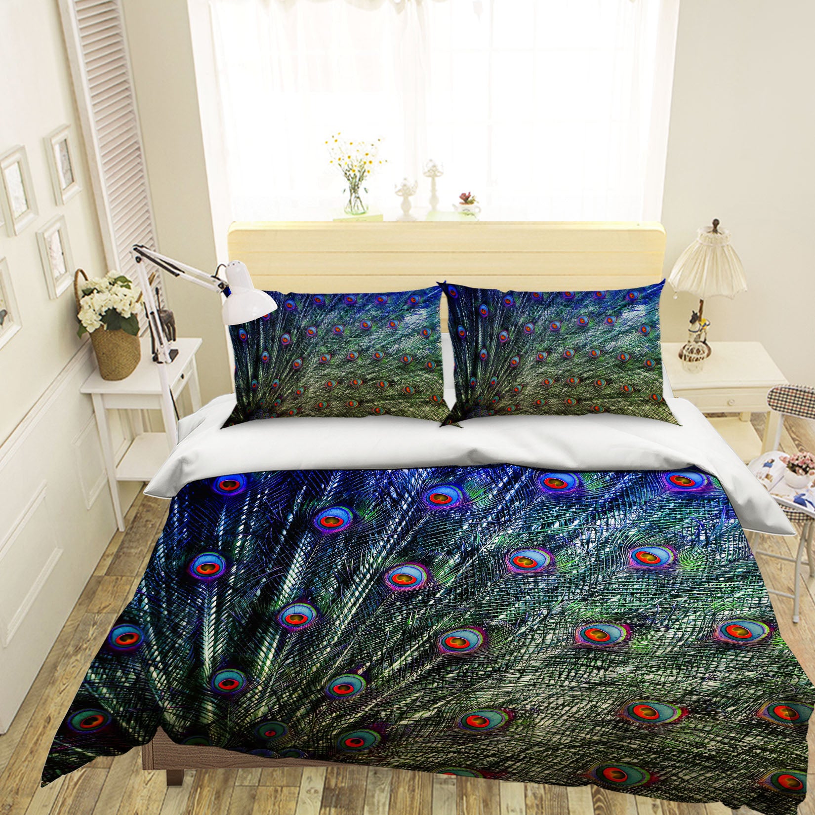 3D Green Feather 1934 Bed Pillowcases Quilt