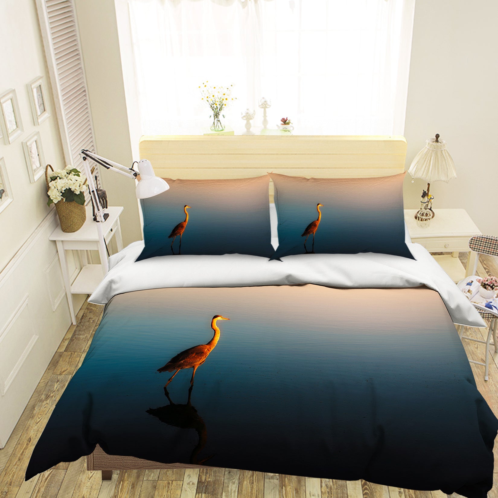3D Sunset Crane 005 Bed Pillowcases Quilt