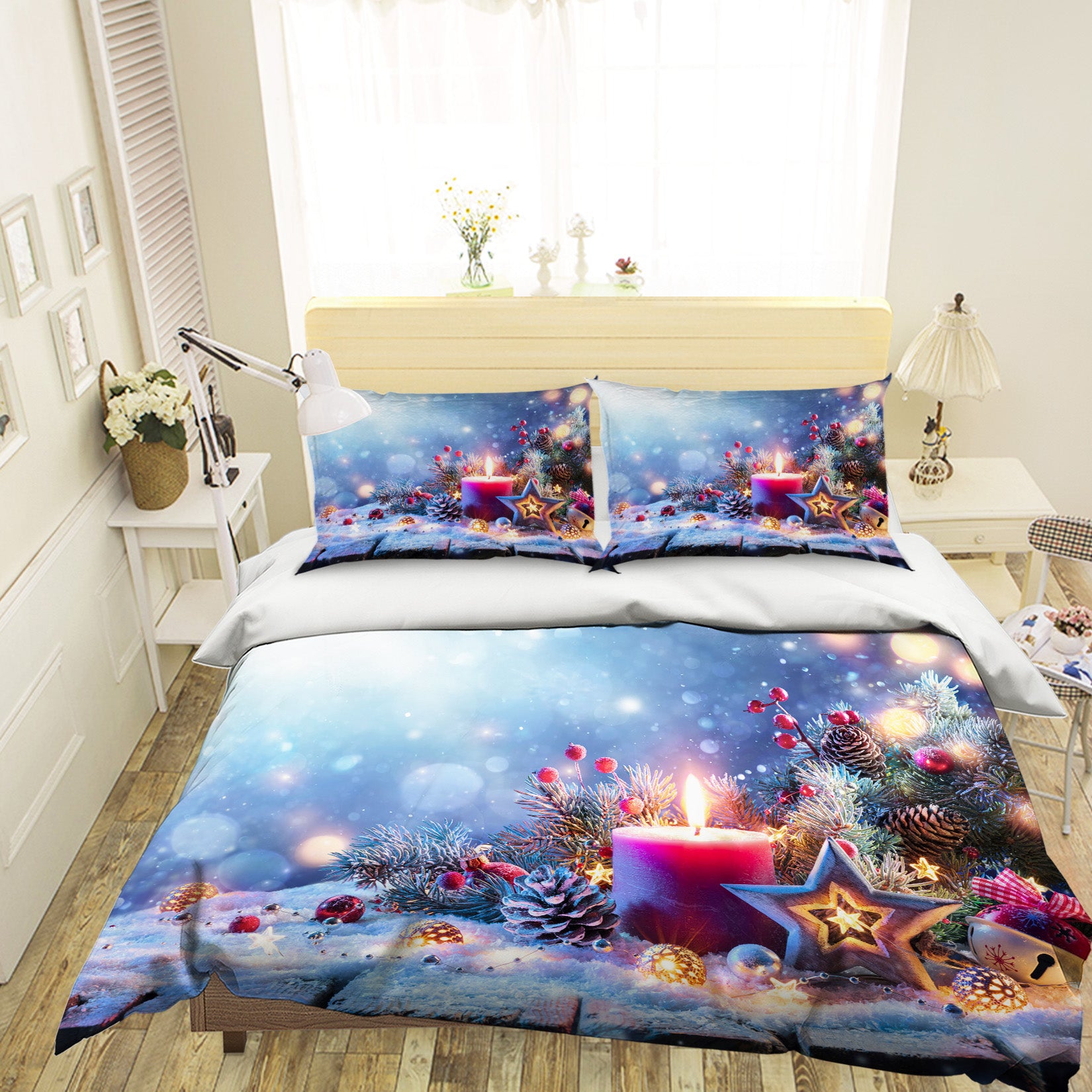 3D Candle Snow 53049 Christmas Quilt Duvet Cover Xmas Bed Pillowcases