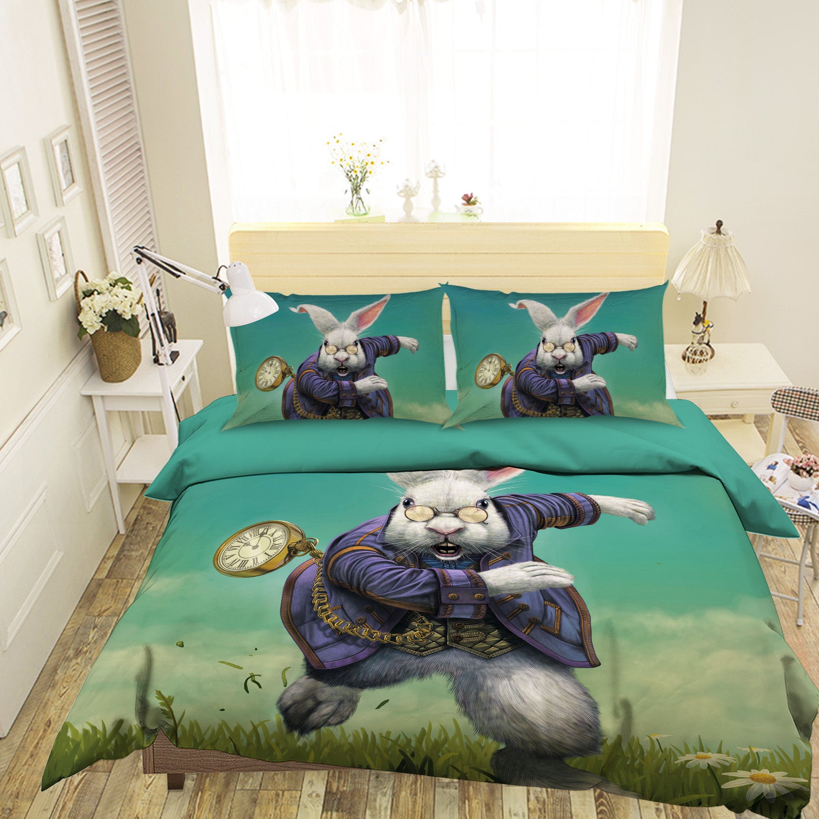 3D White Rabbit 100 Bed Pillowcases Quilt Exclusive Designer Vincent