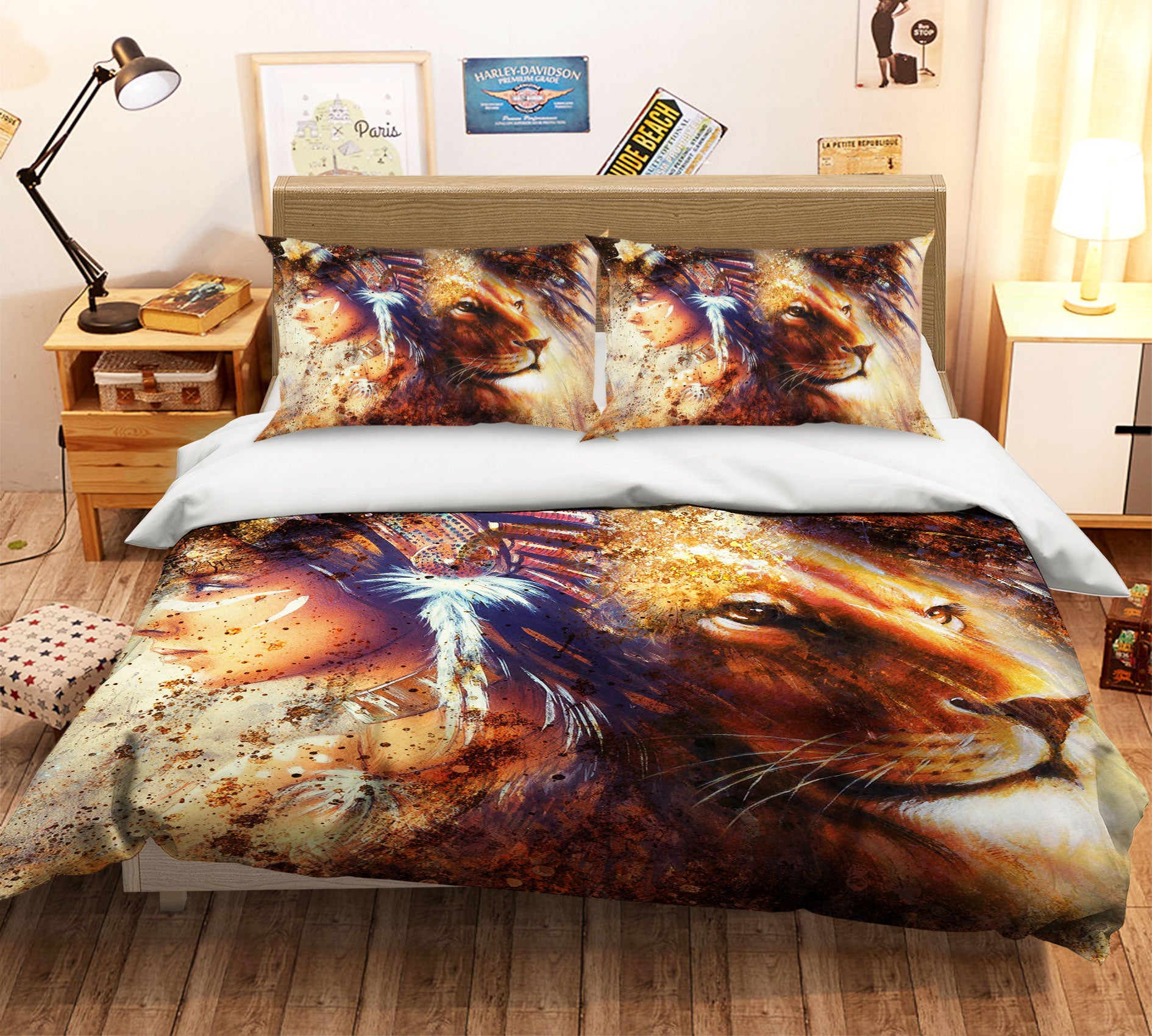 3D Woman Lion 027 Bed Pillowcases Quilt