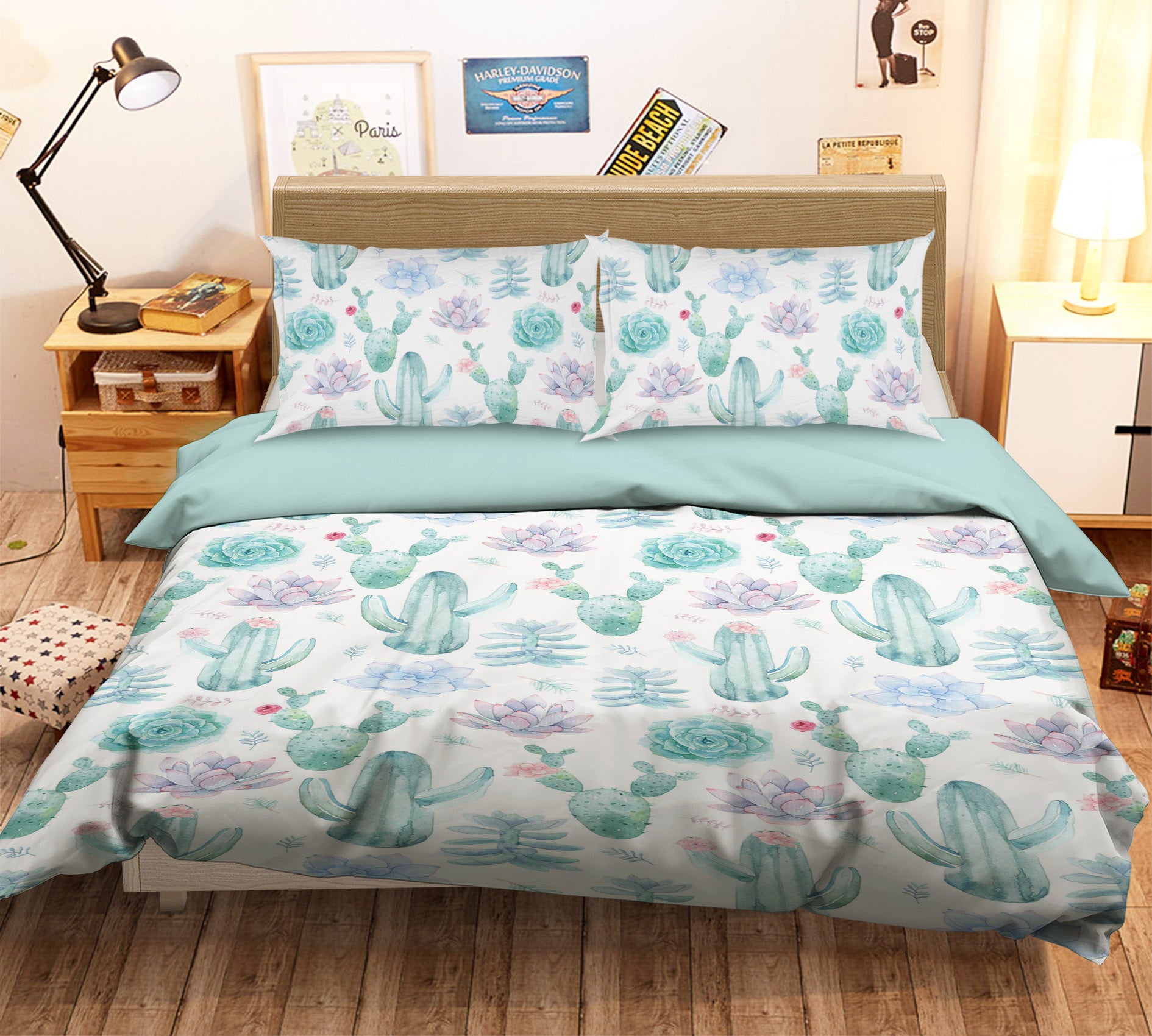 3D Blue Cactus 079 Uta Naumann Bedding Bed Pillowcases Quilt