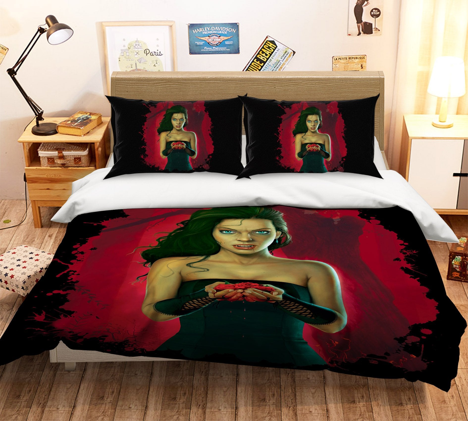 3D Blood Roses Woman 021 Bed Pillowcases Quilt Exclusive Designer Vincent Quiet Covers AJ Creativity Home 