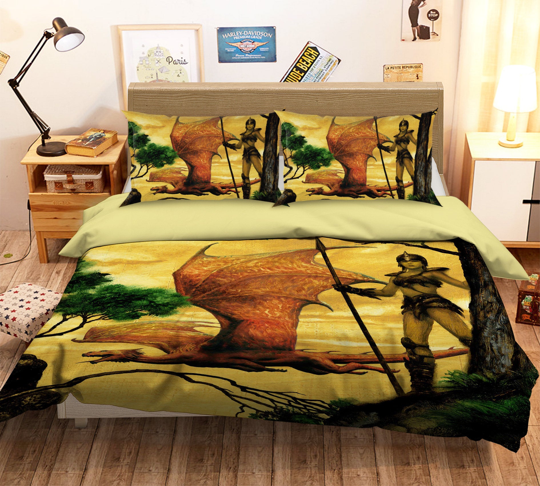 3D Fly Dragon Woman 7002 Ciruelo Bedding Bed Pillowcases Quilt