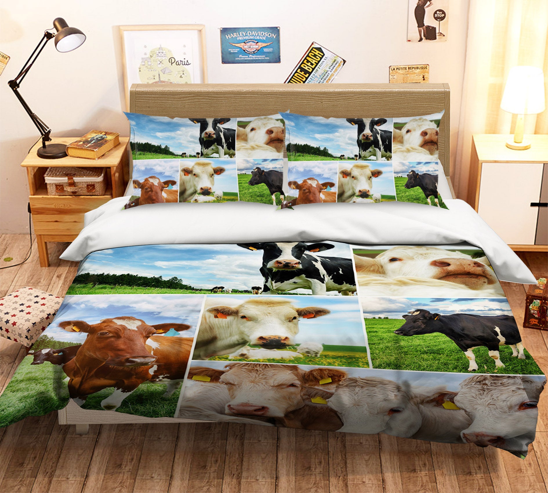 3D Pasture Cow 042 Bed Pillowcases Quilt