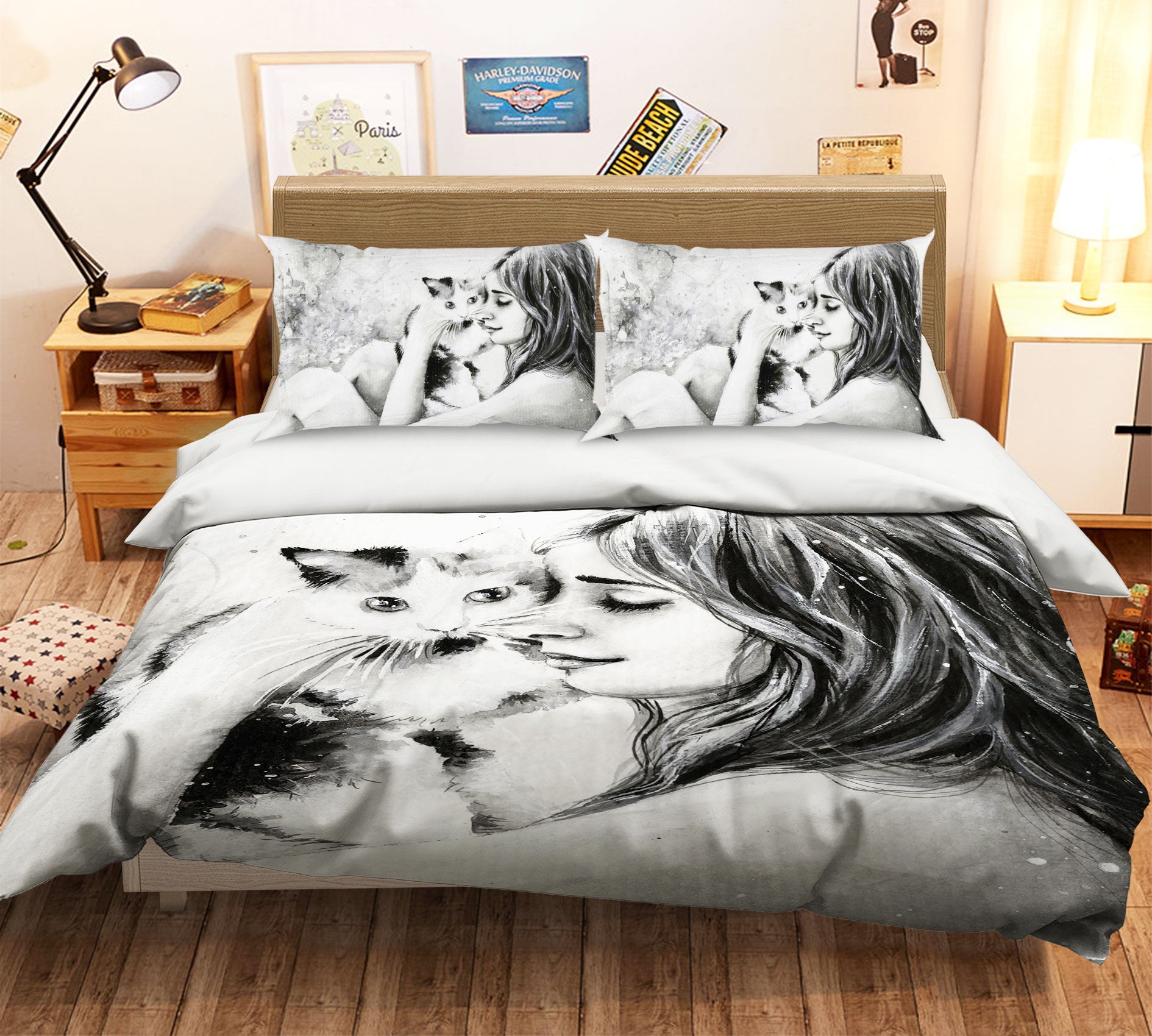 3D Kitten Woman 031 Bed Pillowcases Quilt