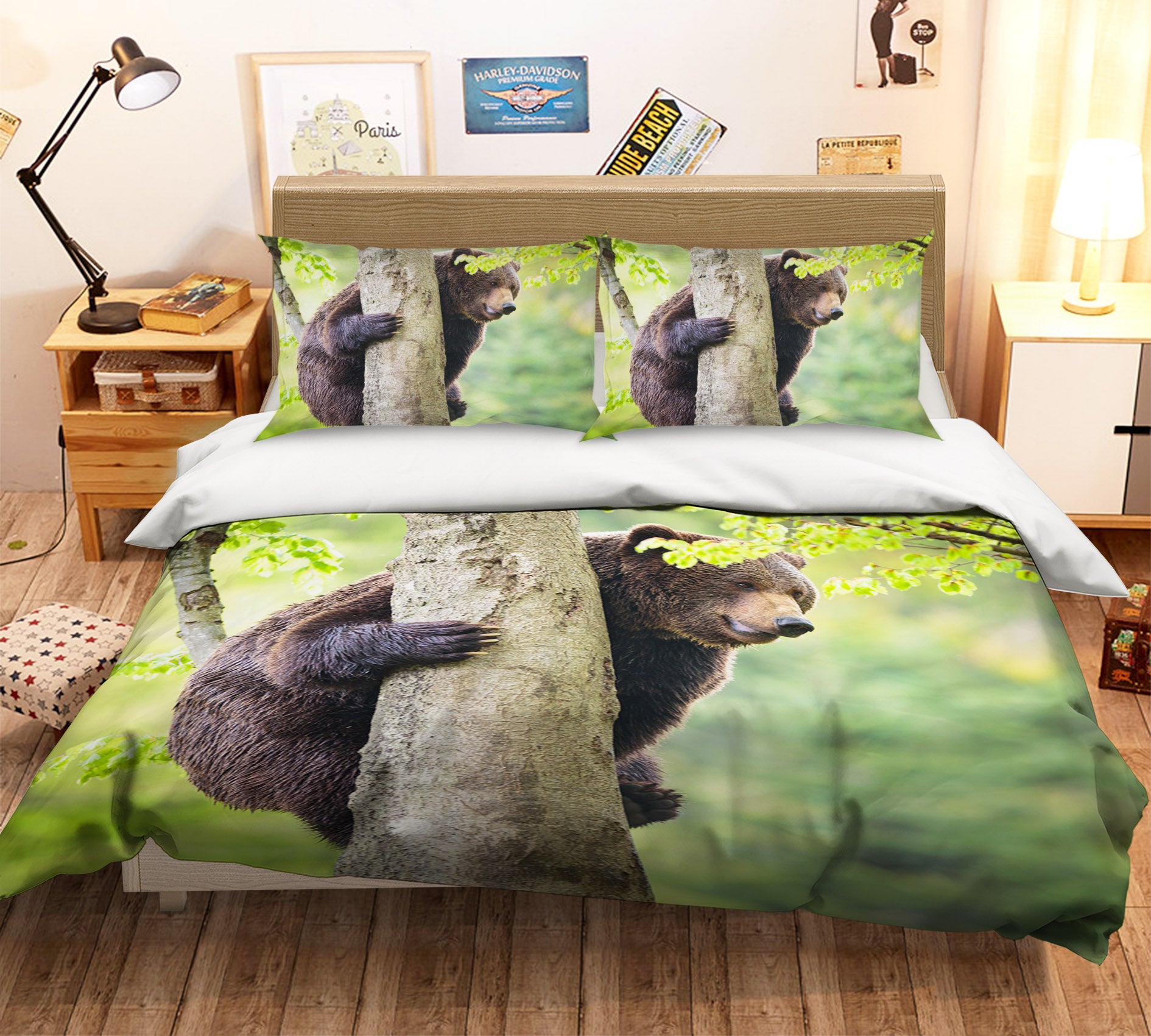 3D Black Bear Tree 110 Bed Pillowcases Quilt