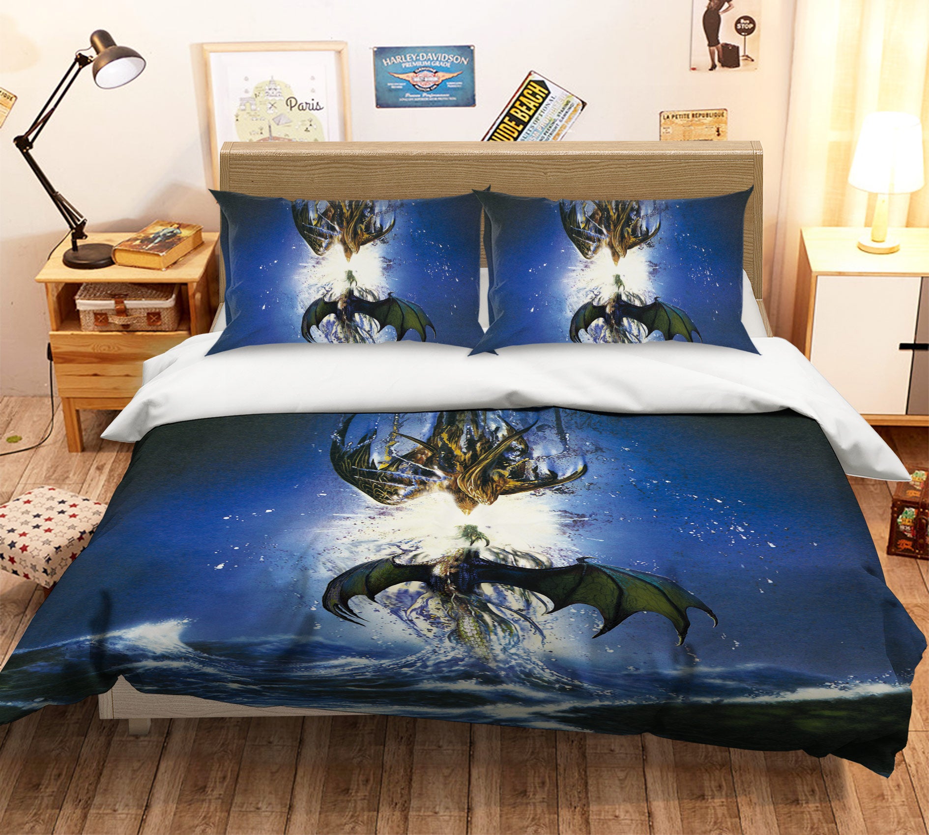 3D Blue Night Sky Dragon 6164 Ciruelo Bedding Bed Pillowcases Quilt