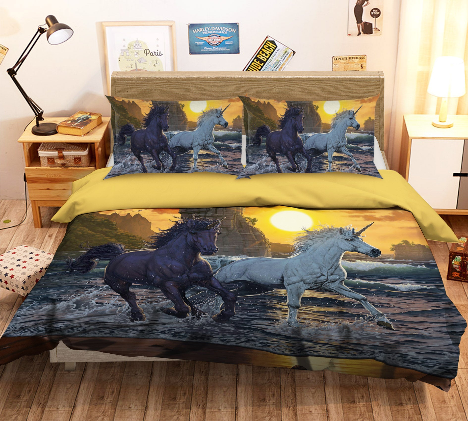 3D Unicorns In Sunset 096 Bed Pillowcases Quilt Exclusive Designer Vincent