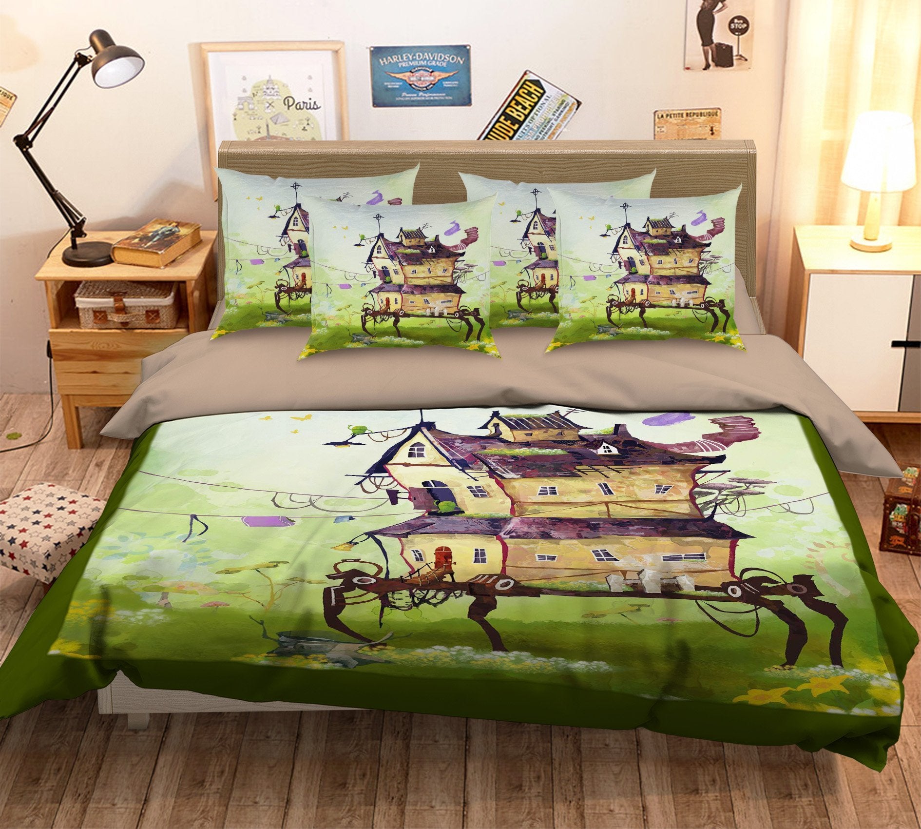 3D Cartoon House 032 Bed Pillowcases Quilt Wallpaper AJ Wallpaper 