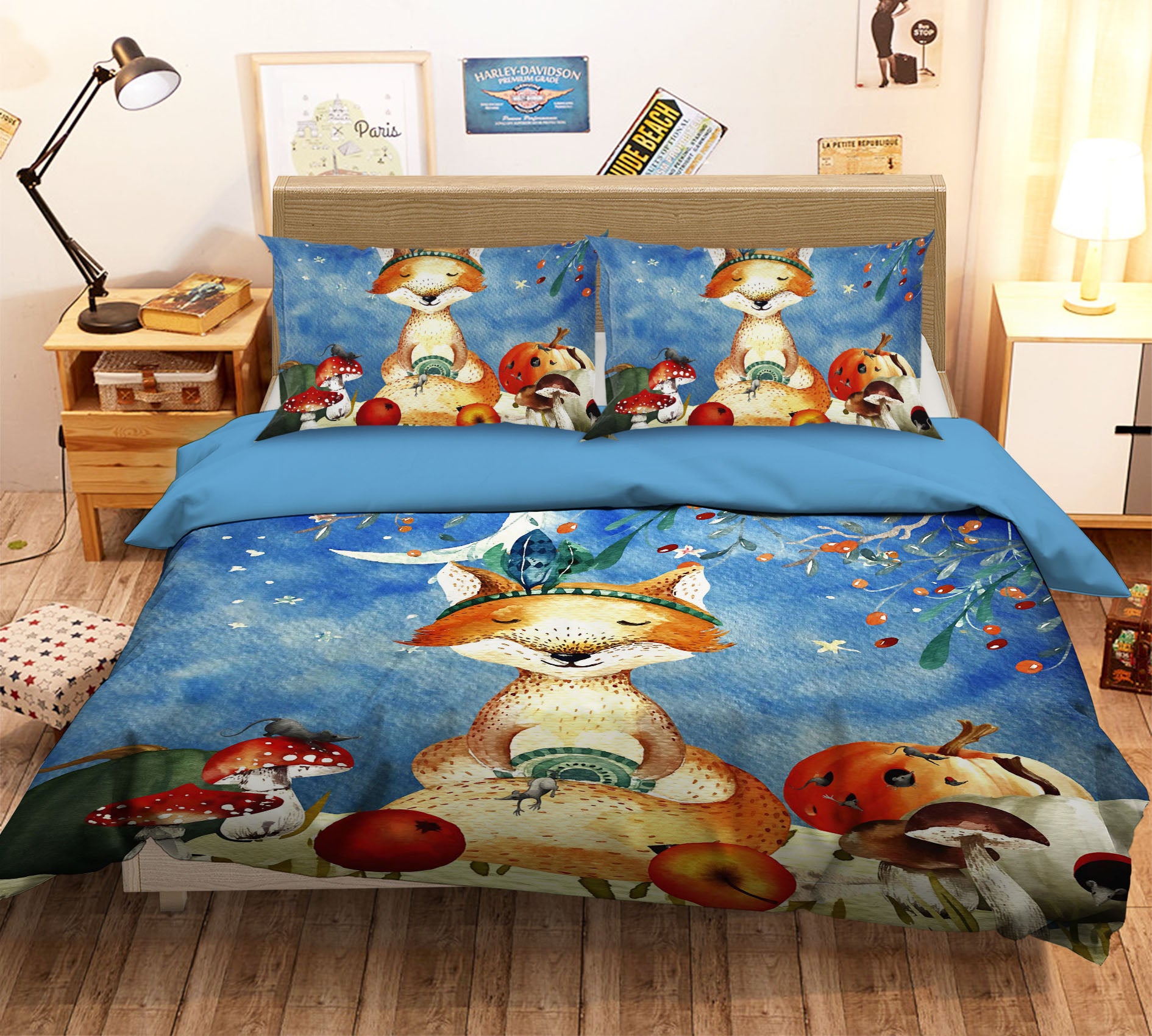 3D Moon Fox Apple 006 Uta Naumann Bedding Bed Pillowcases Quilt