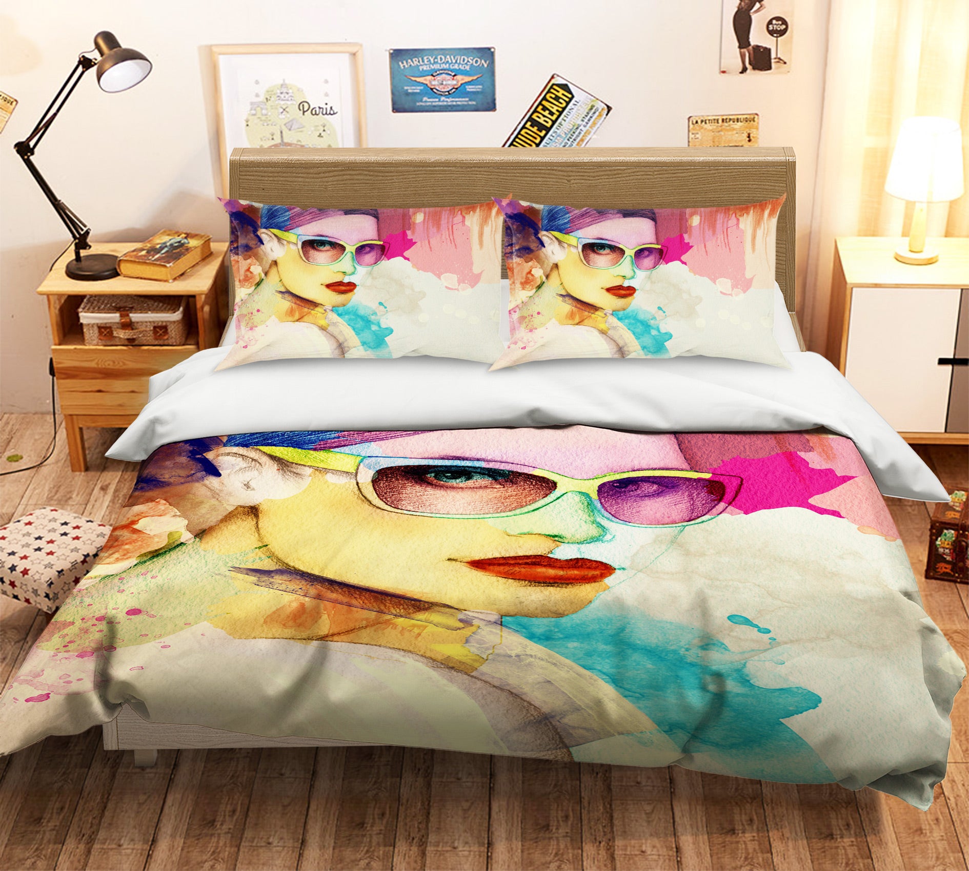 3D Sunglasses Model Girl 356 Bed Pillowcases Quilt
