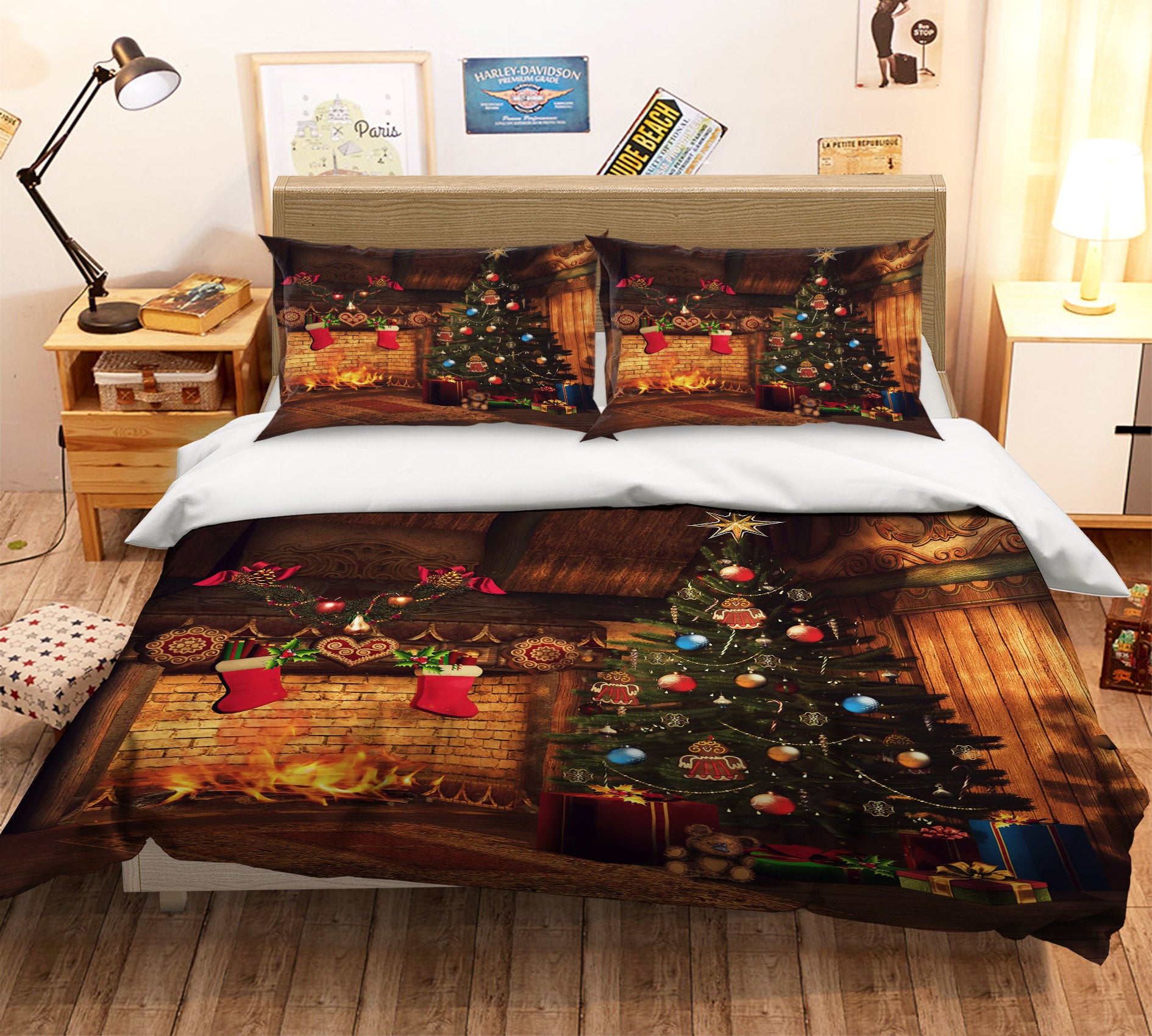 3D Fireplace Tree 52243 Christmas Quilt Duvet Cover Xmas Bed Pillowcases
