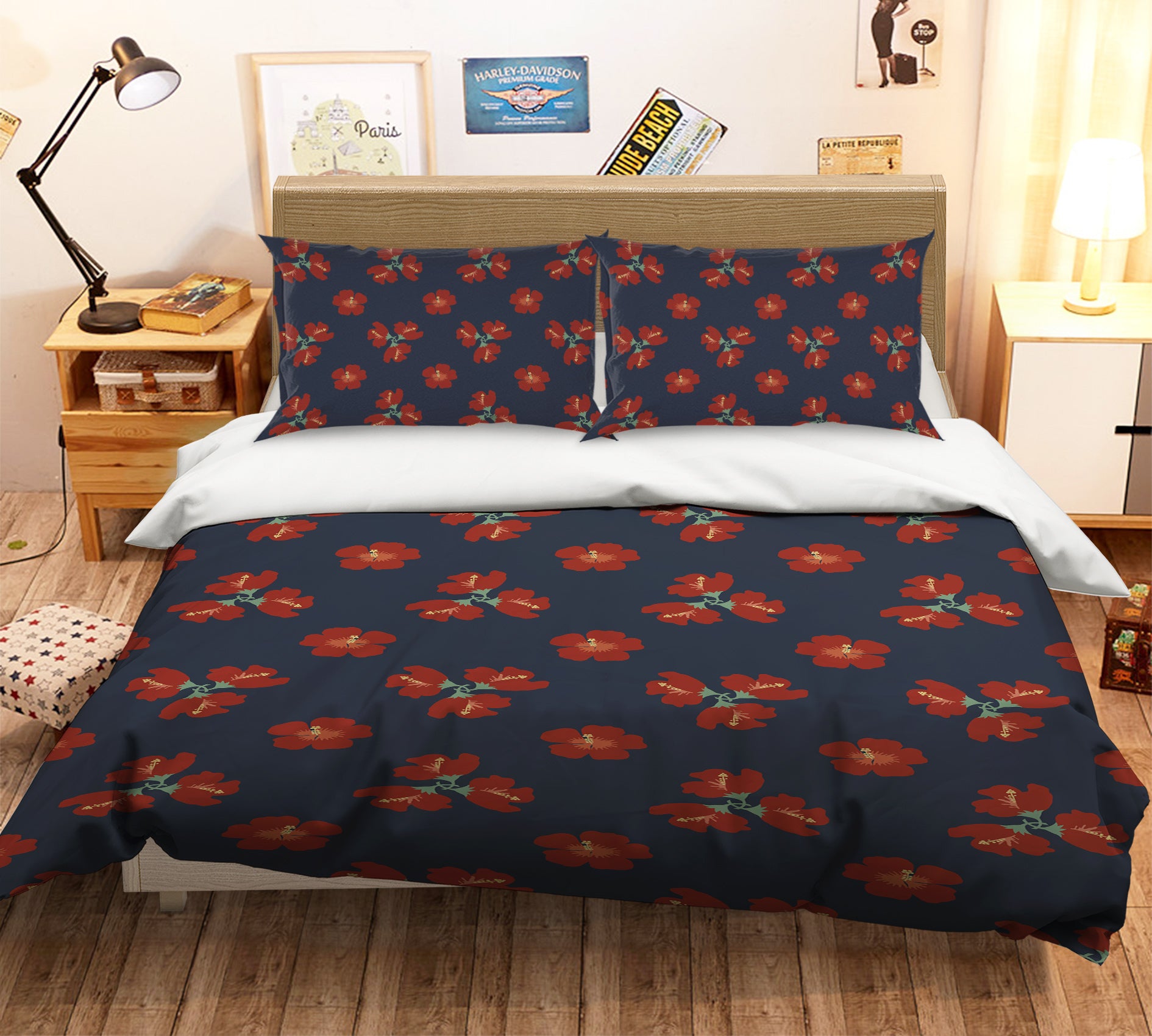 3D Red Flowers Pattern 98152 Kasumi Loffler Bedding Bed Pillowcases Quilt
