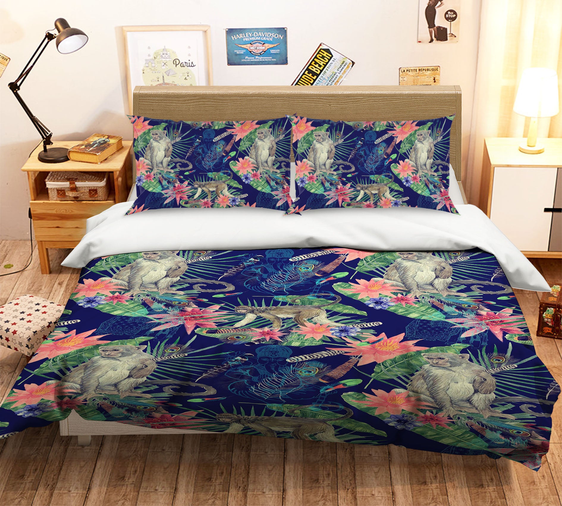 3D Monkey Flower 091 Bed Pillowcases Quilt
