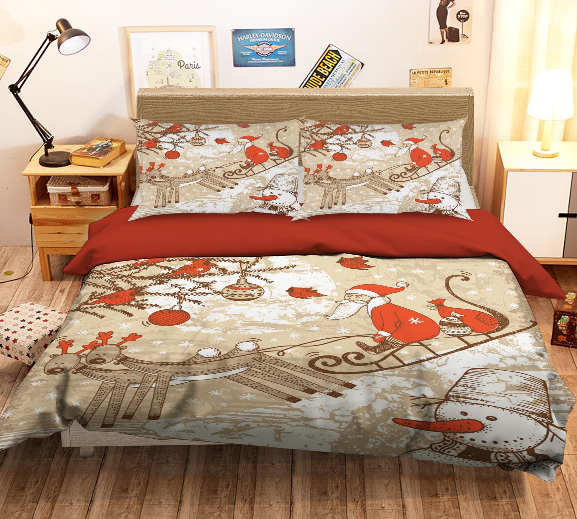 3D Santa Snowman Sleigh Deer 31139 Christmas Quilt Duvet Cover Xmas Bed Pillowcases