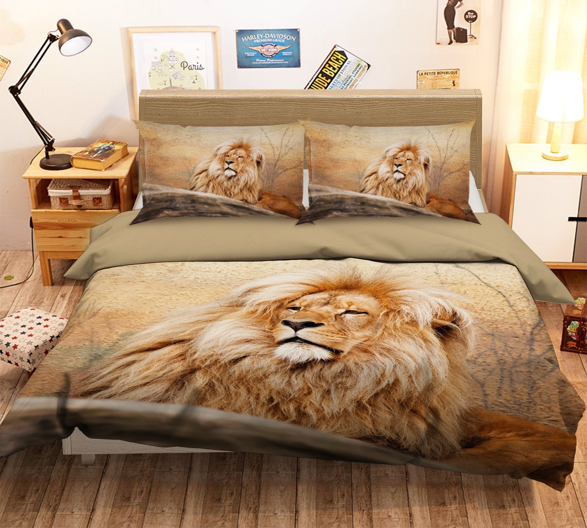 3D Lion 1912 Bed Pillowcases Quilt Quiet Covers AJ Creativity Home 