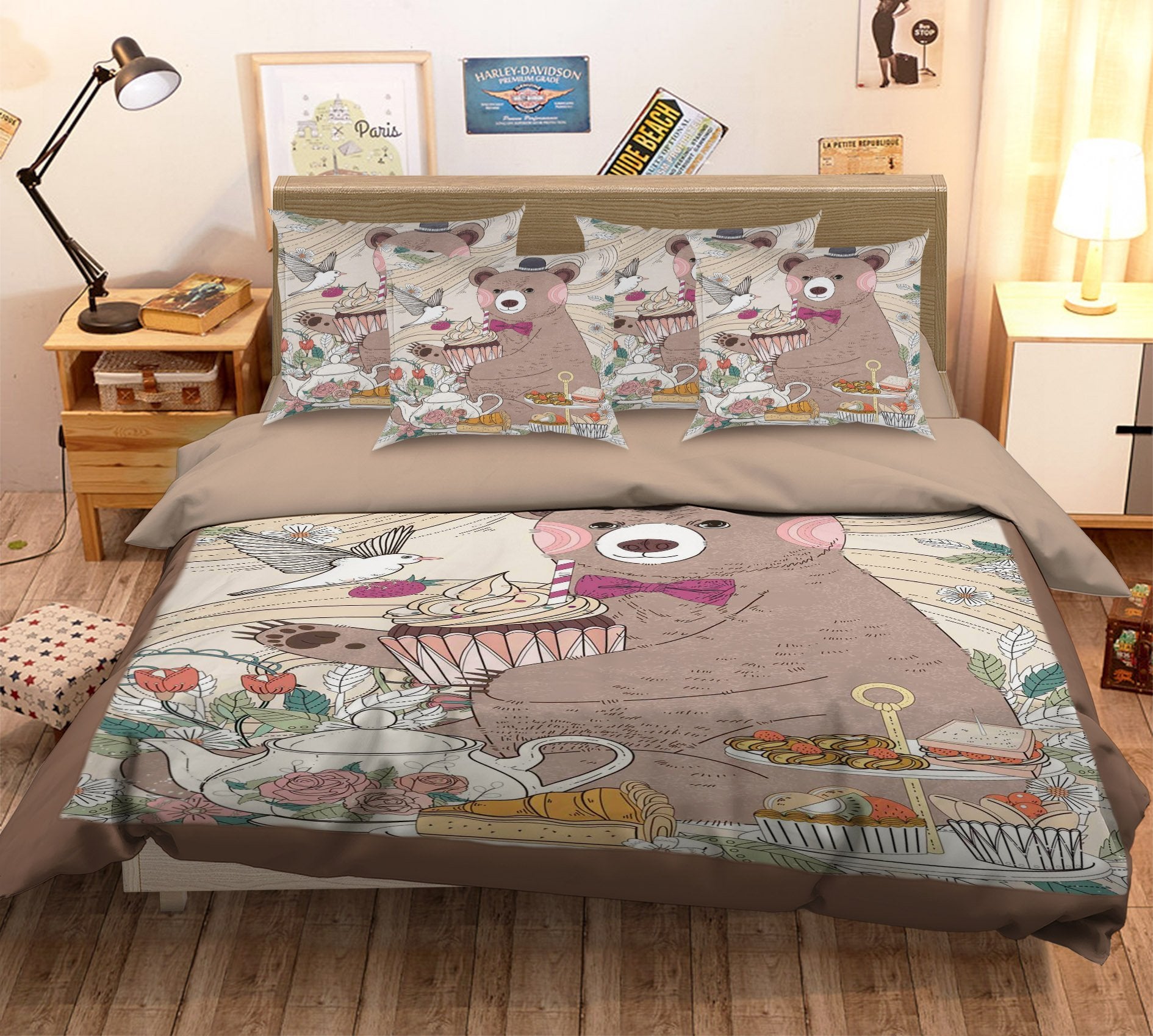 3D Brown Bear 043 Bed Pillowcases Quilt Wallpaper AJ Wallpaper 