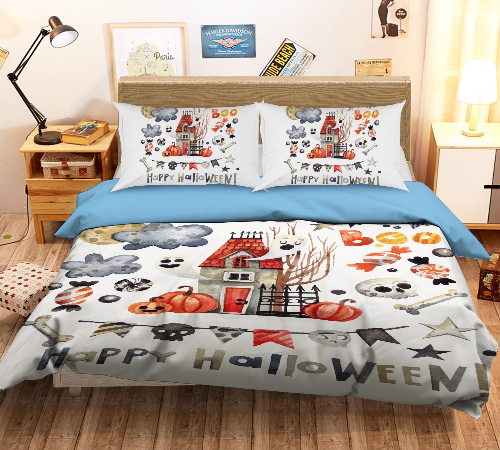 3D House Pumpkin Stars 1201 Halloween Bed Pillowcases Quilt Quiet Covers AJ Creativity Home 