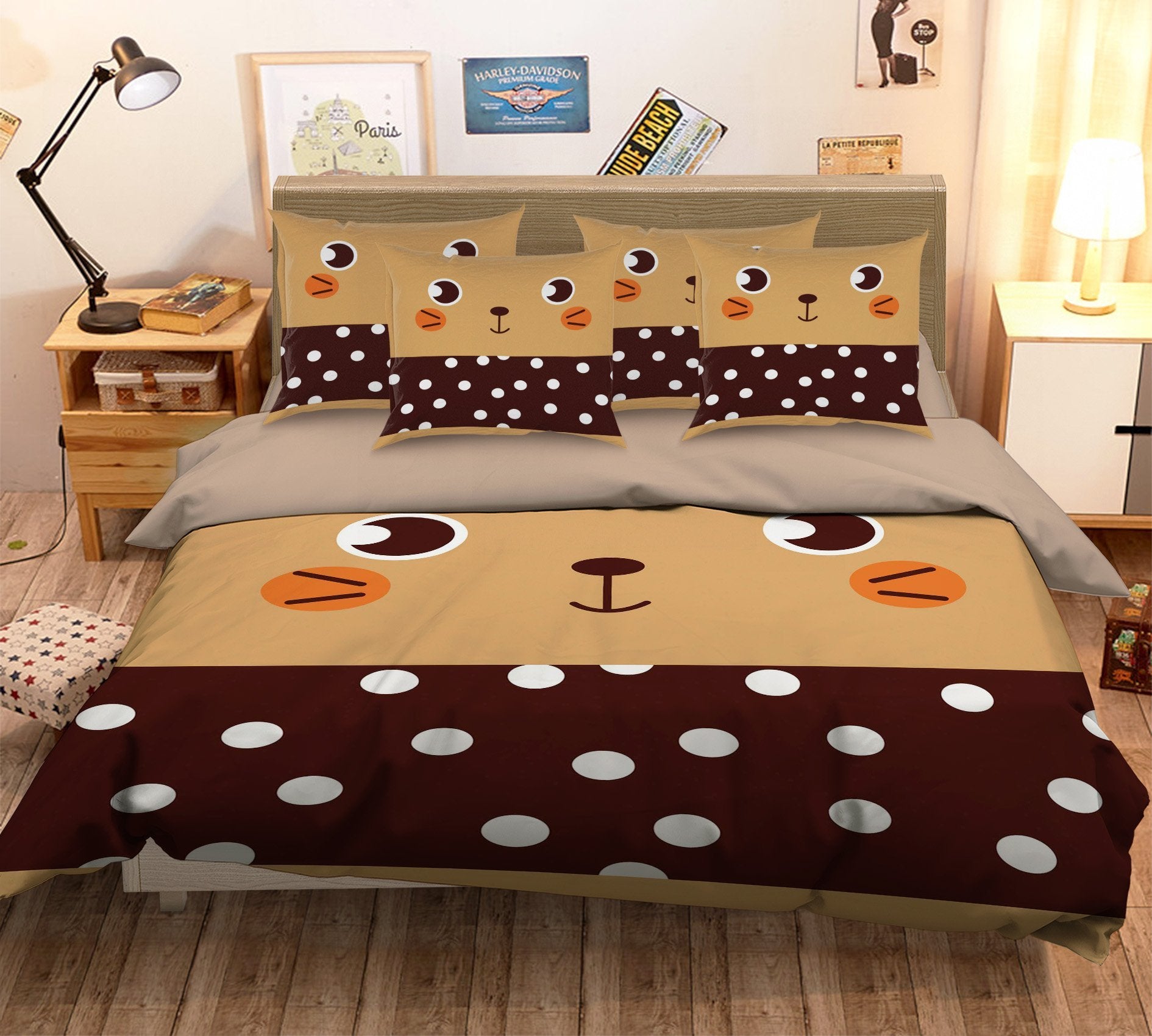 3D Big Face Bear 044 Bed Pillowcases Quilt Wallpaper AJ Wallpaper 