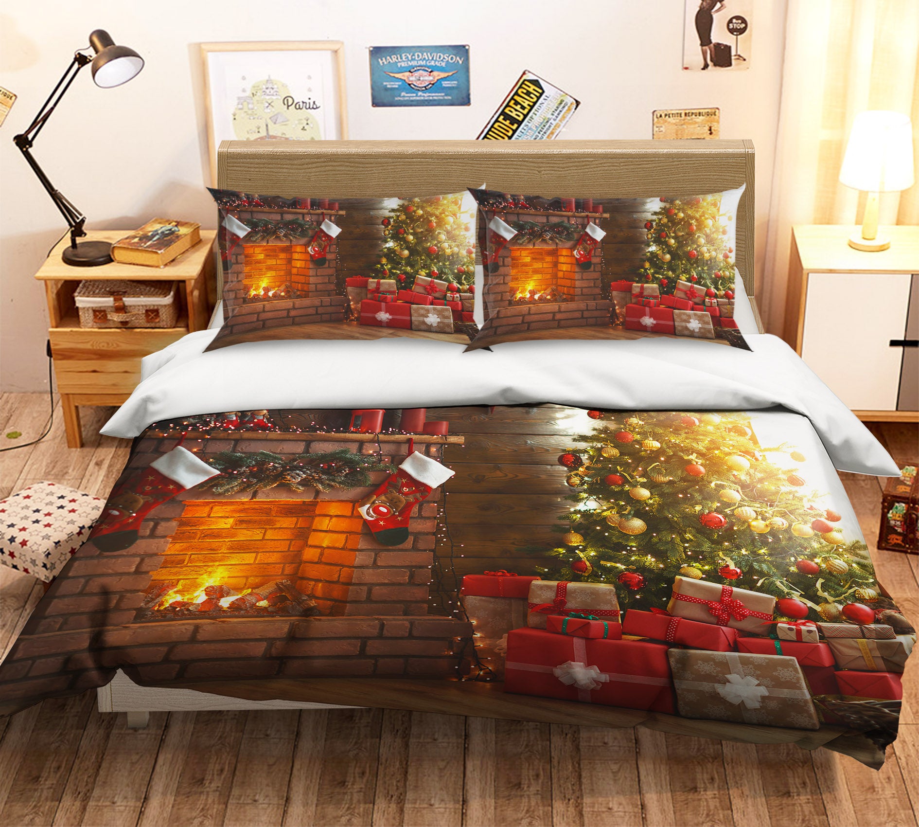 3D Fireplace Gift 53010 Christmas Quilt Duvet Cover Xmas Bed Pillowcases