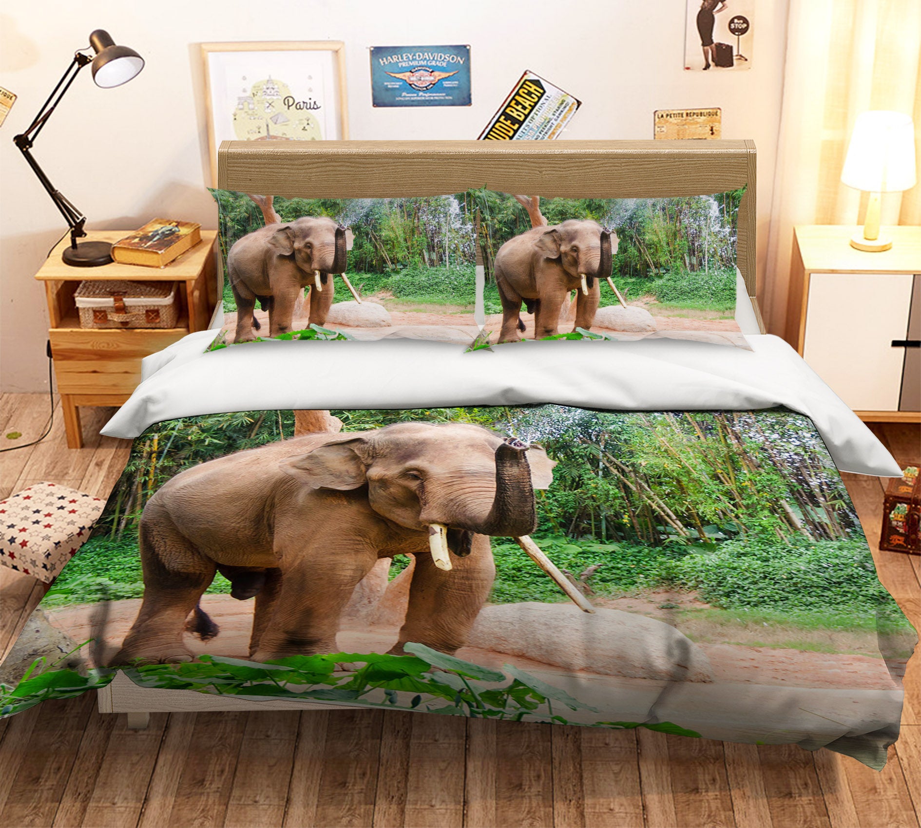 3D Wood Elephant 107 Bed Pillowcases Quilt