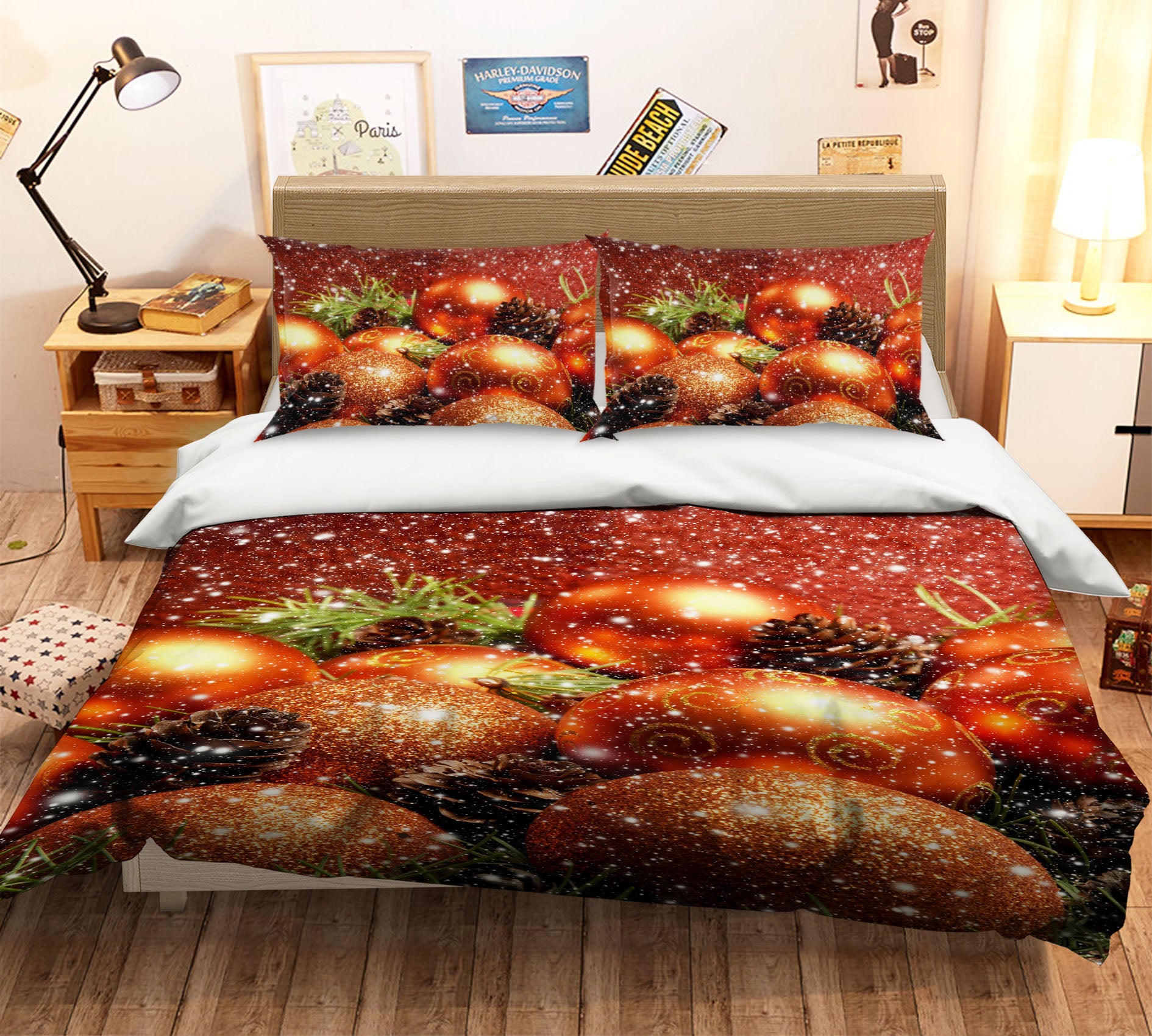 3D Golden Ball 52223 Christmas Quilt Duvet Cover Xmas Bed Pillowcases