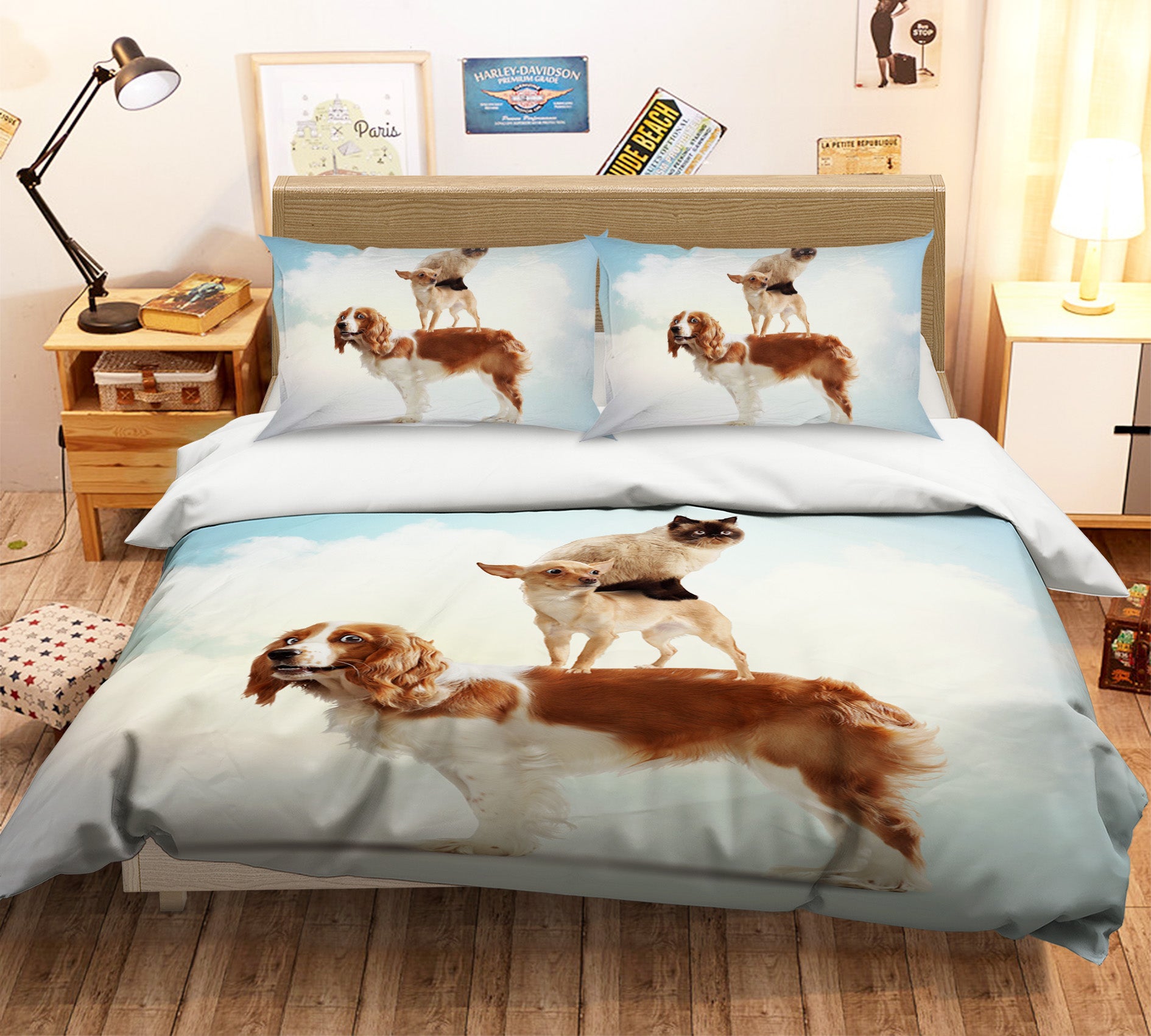 3D Puppy Kitten 004 Bed Pillowcases Quilt