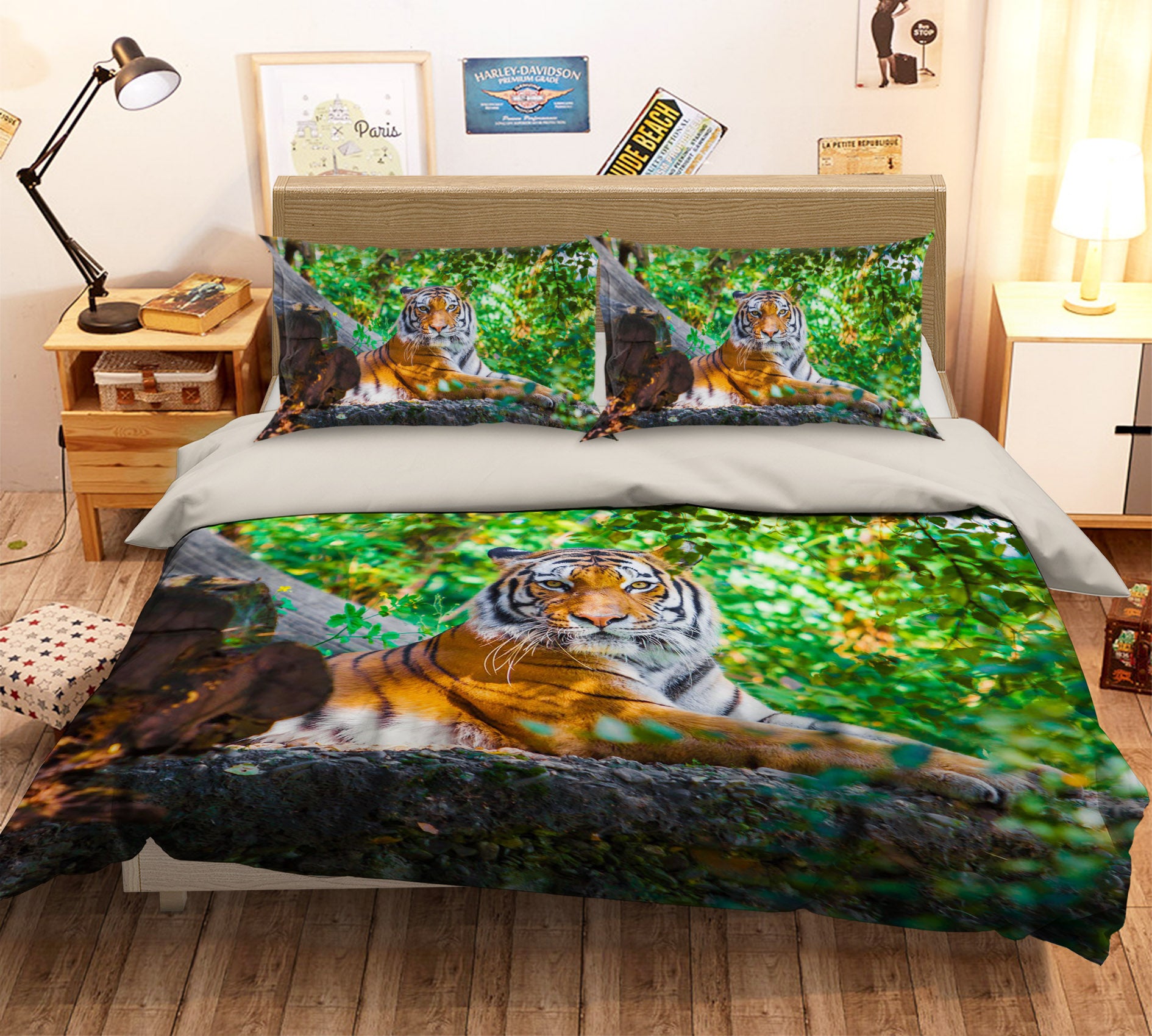 3D Wood Tiger 128 Bed Pillowcases Quilt