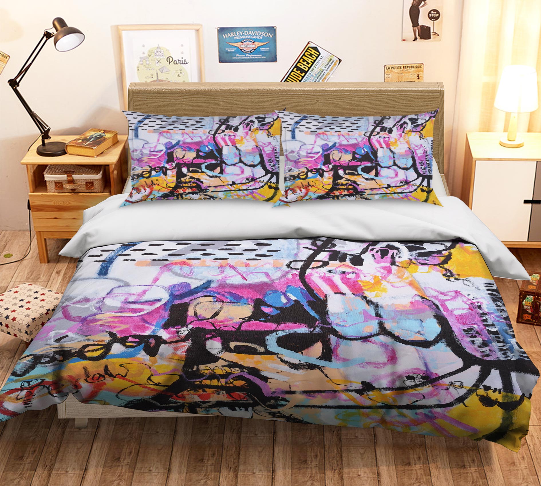 3D Purple Doodle Lines 1136 Misako Chida Bedding Bed Pillowcases Quilt Cover Duvet Cover