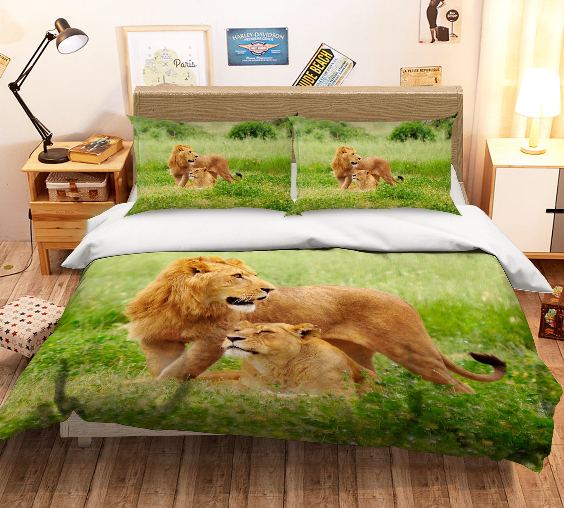 3D Park Lion 136 Bed Pillowcases Quilt