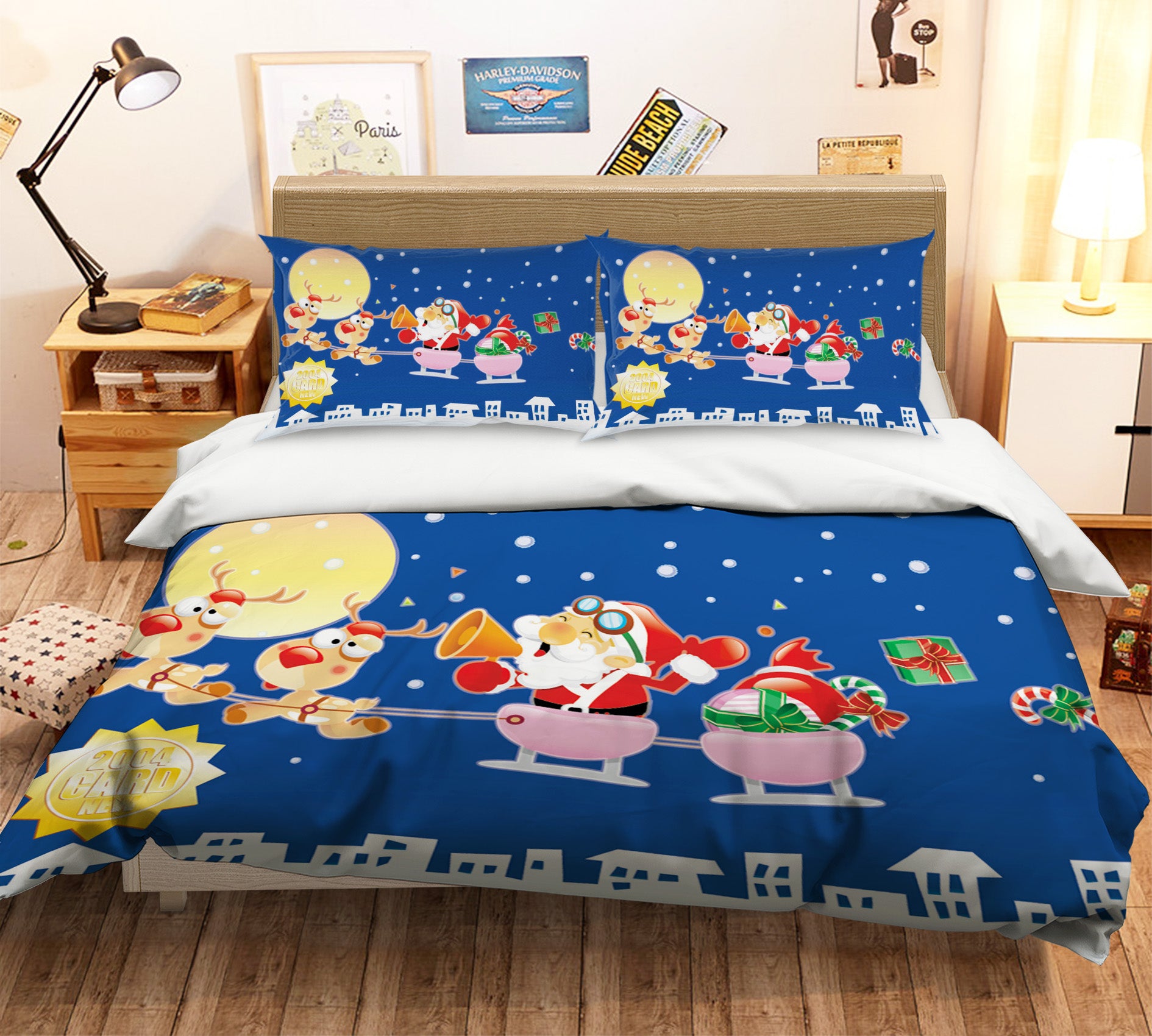 3D Santa Moon Deer 31115 Christmas Quilt Duvet Cover Xmas Bed Pillowcases