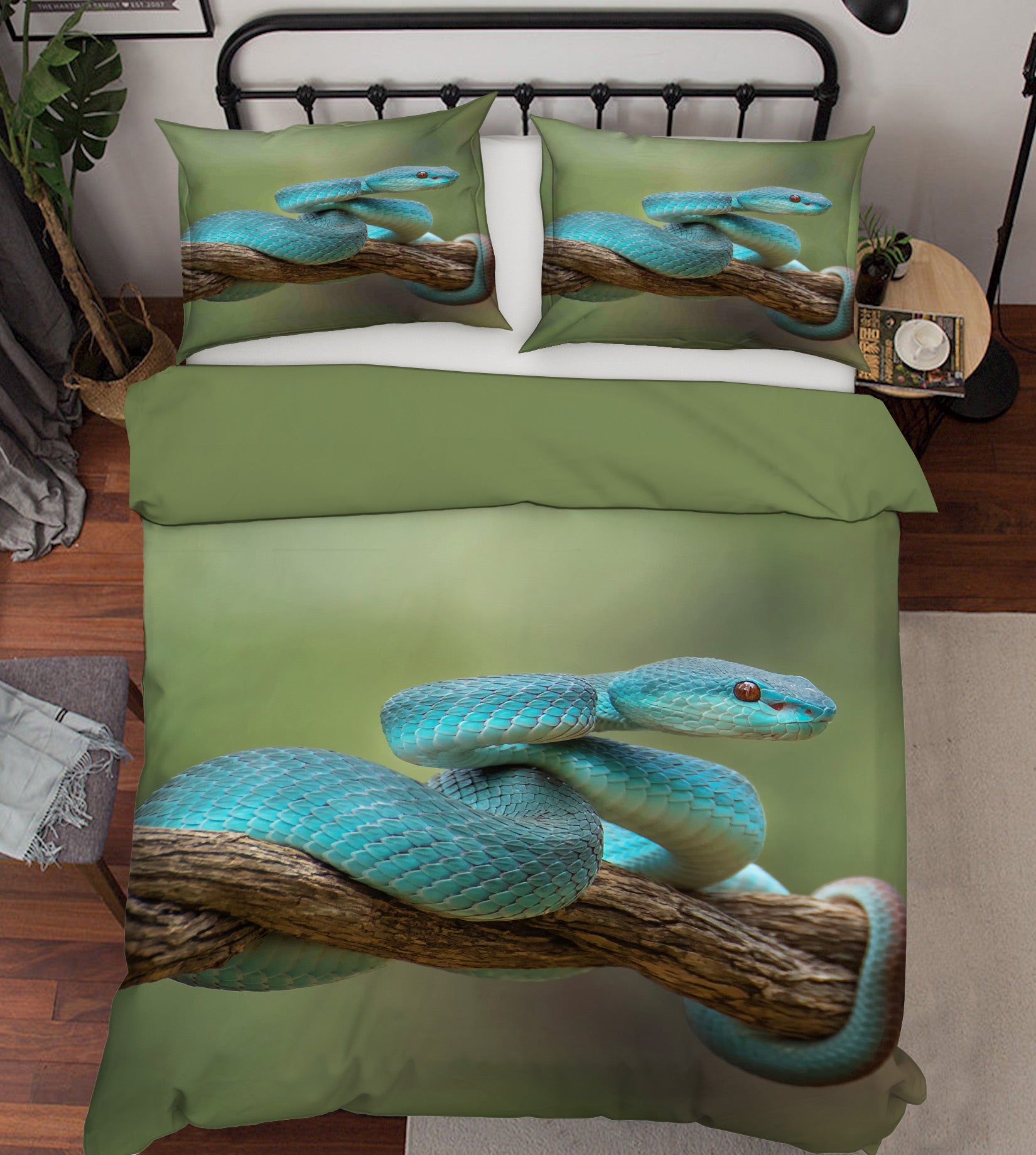 3D Green Snake 72018 Bed Pillowcases Quilt