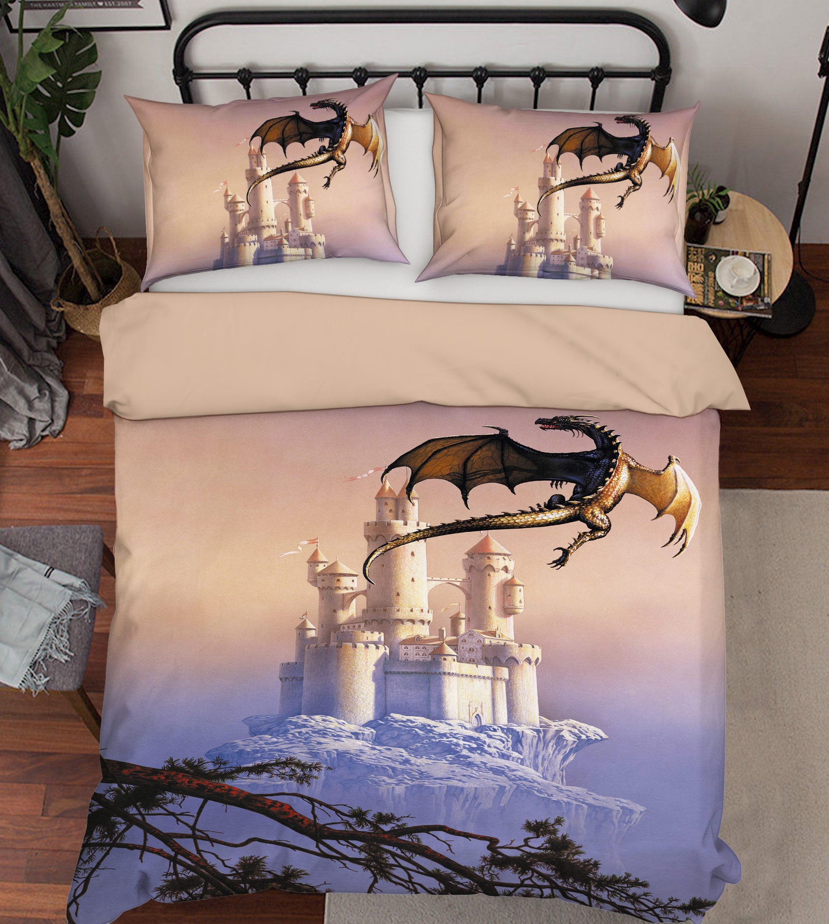 3D White Castle Flying Dragon 6169 Ciruelo Bedding Bed Pillowcases Quilt