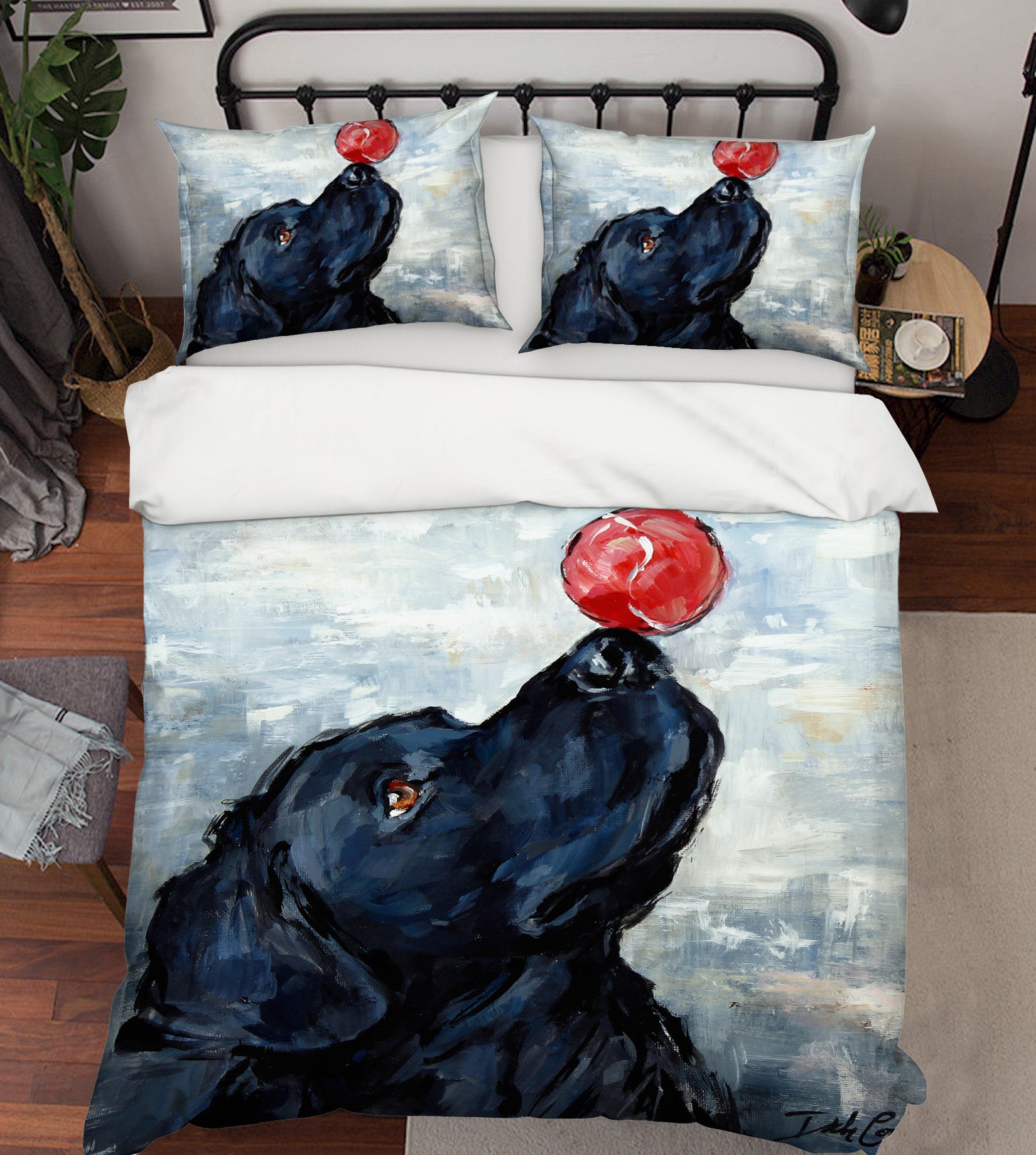 3D Red Ball Black Dog 2025 Debi Coules Bedding Bed Pillowcases Quilt