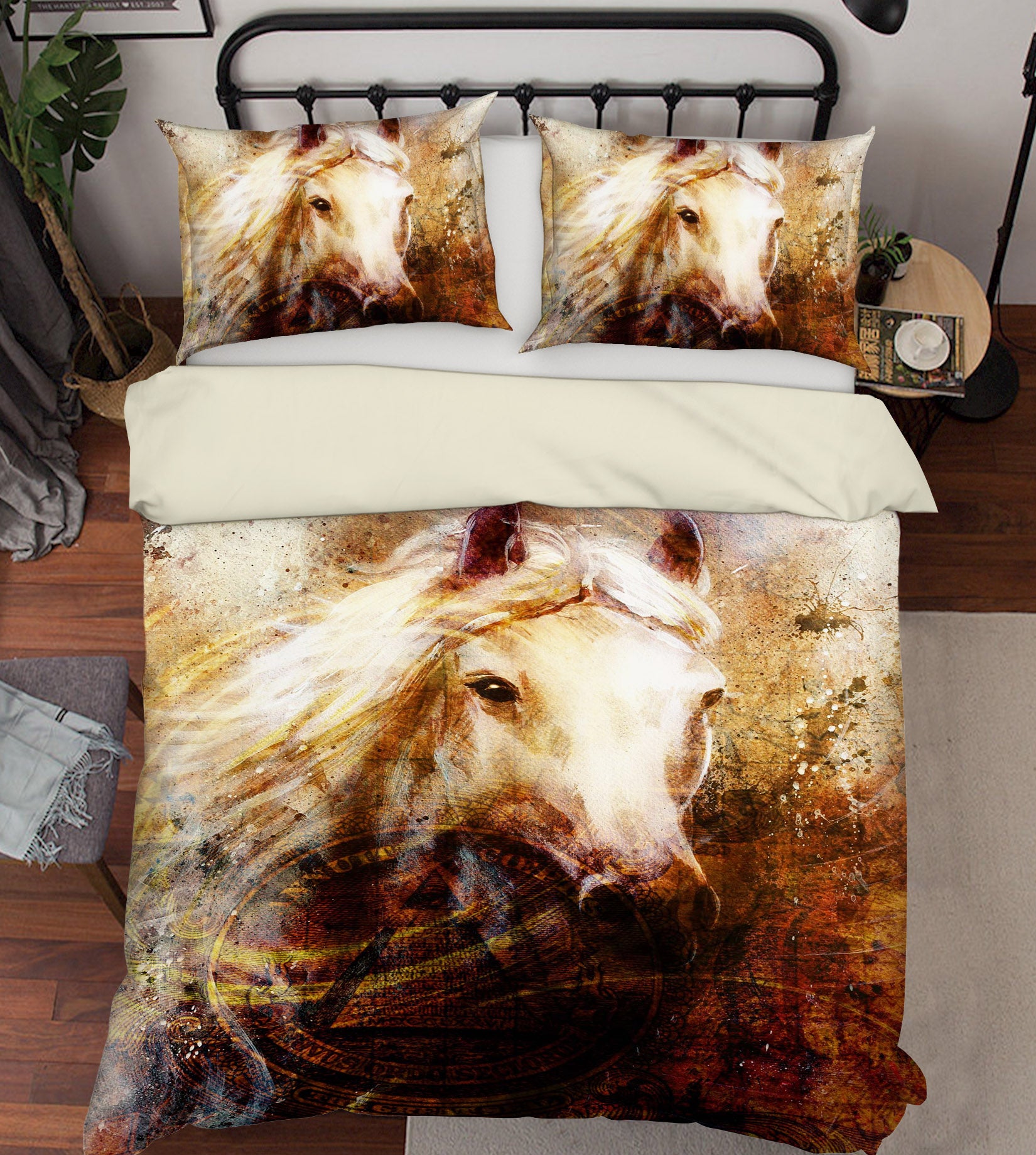 3D White Horse 116 Bed Pillowcases Quilt