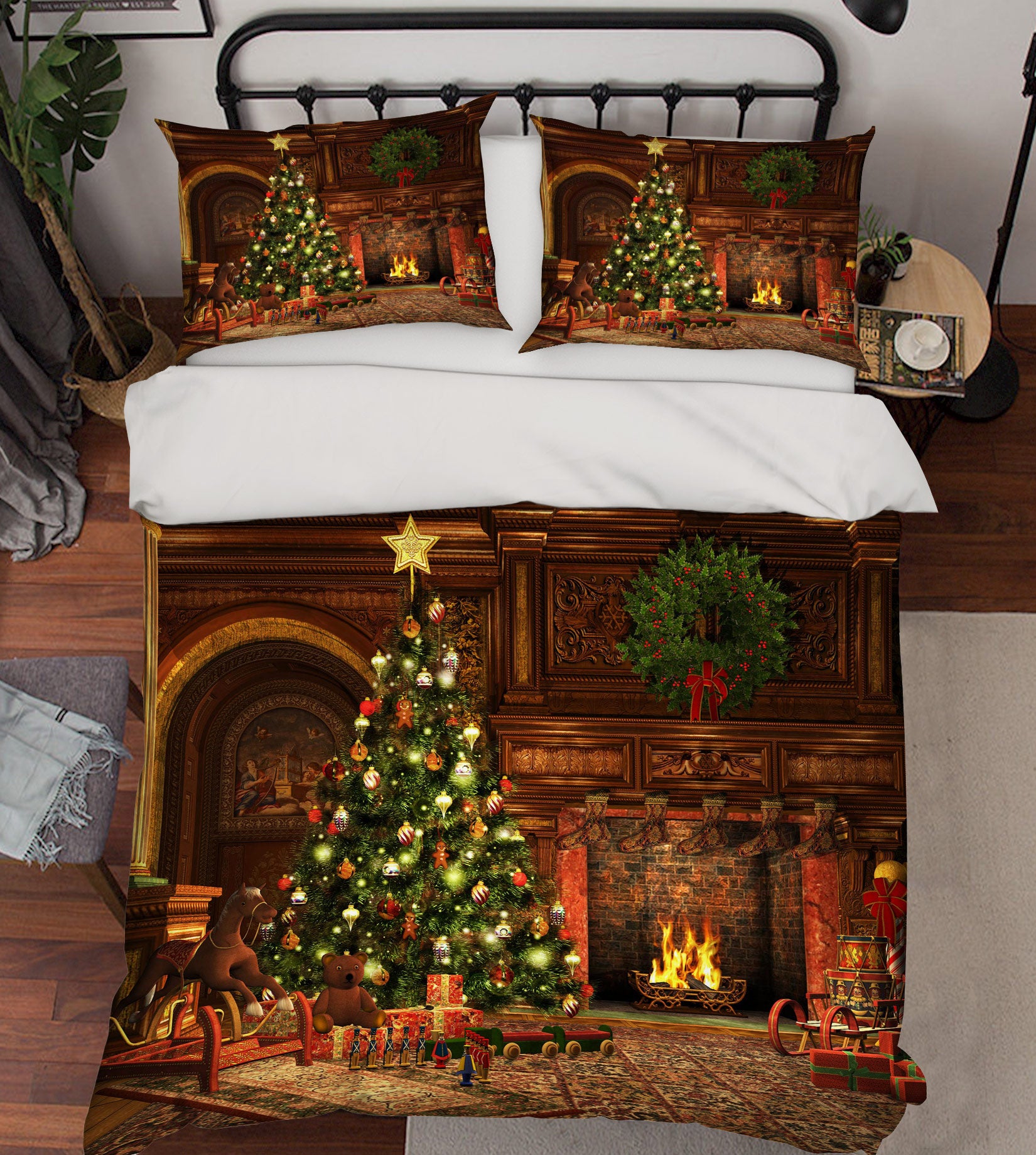 3D Fireplace Tree 52115 Christmas Quilt Duvet Cover Xmas Bed Pillowcases