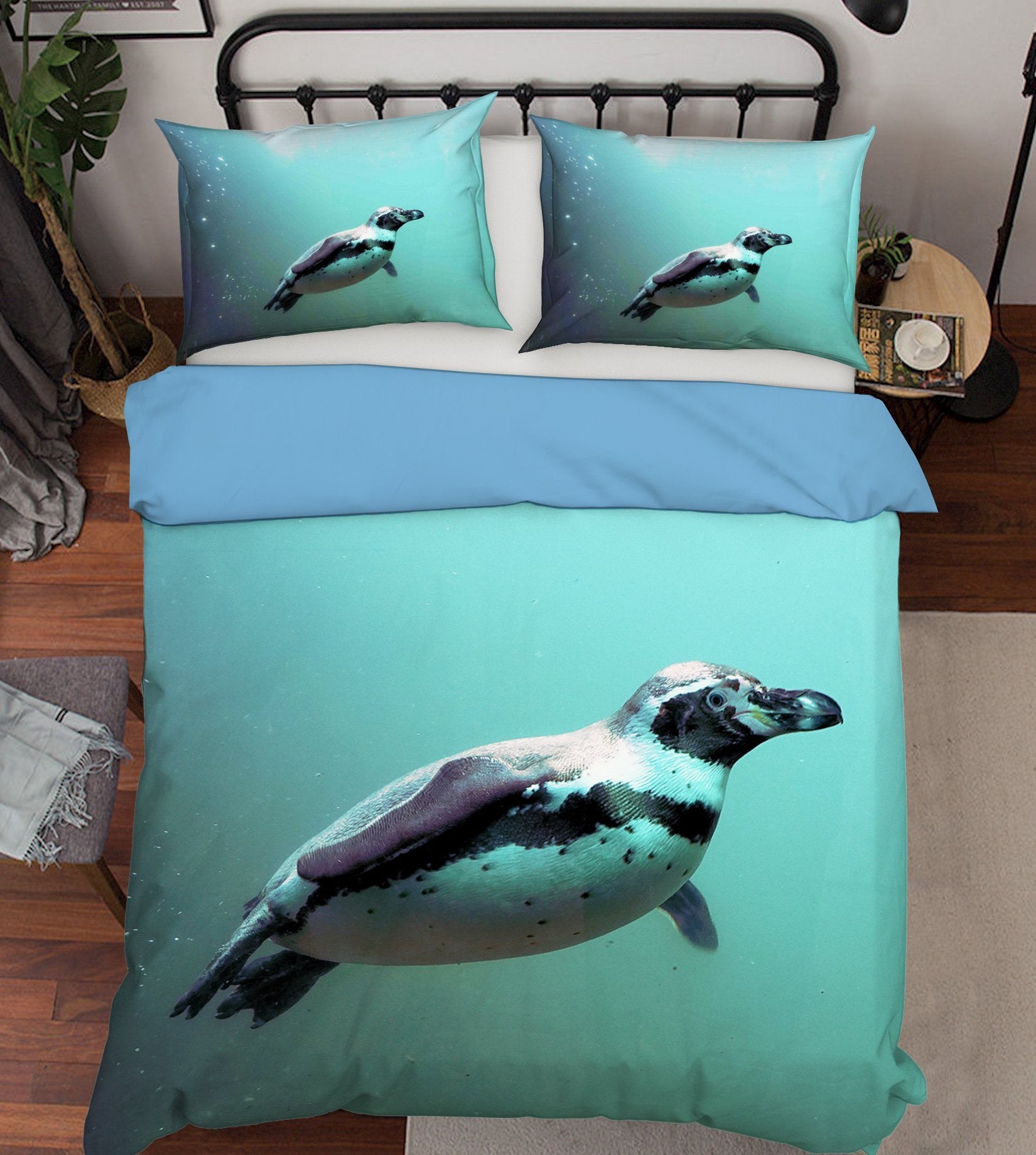 3D Swimming Penguin 1983 Bed Pillowcases Quilt Quiet Covers AJ Creativity Home 