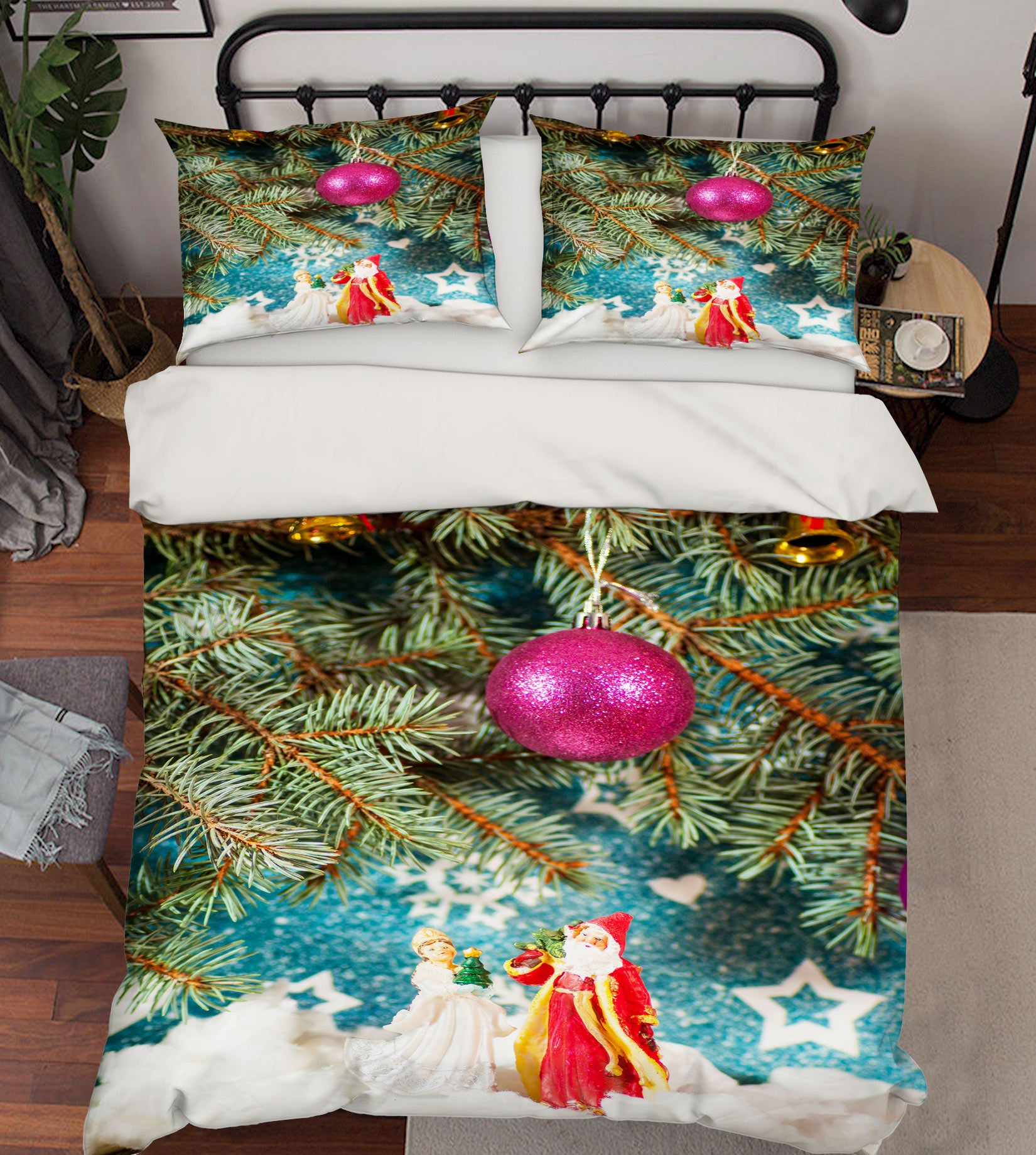 3D Branches Santa Claus Ornaments 52163 Christmas Quilt Duvet Cover Xmas Bed Pillowcases