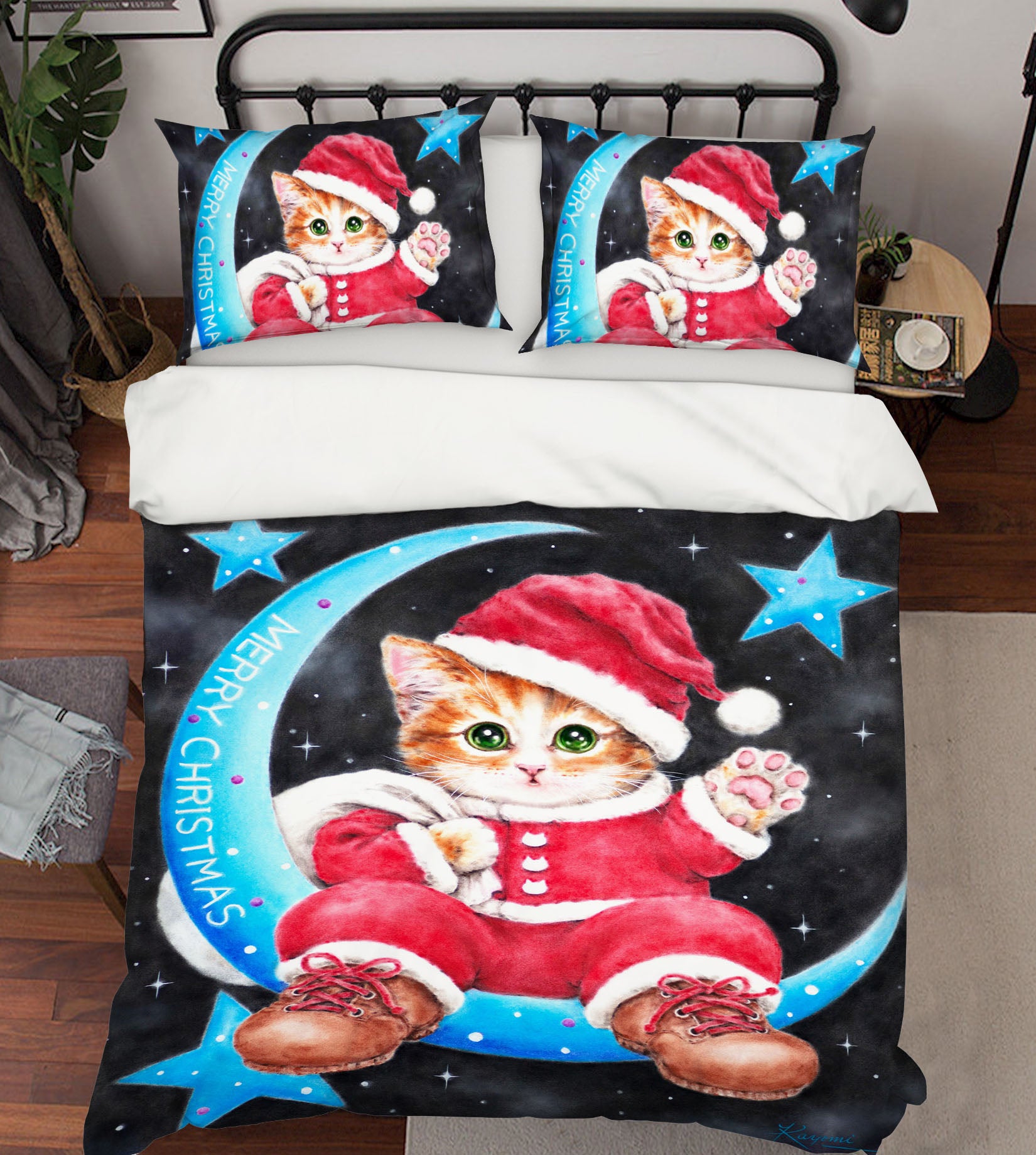 3D Christmas Cat Moon 5961 Kayomi Harai Bedding Bed Pillowcases Quilt Cover Duvet Cover